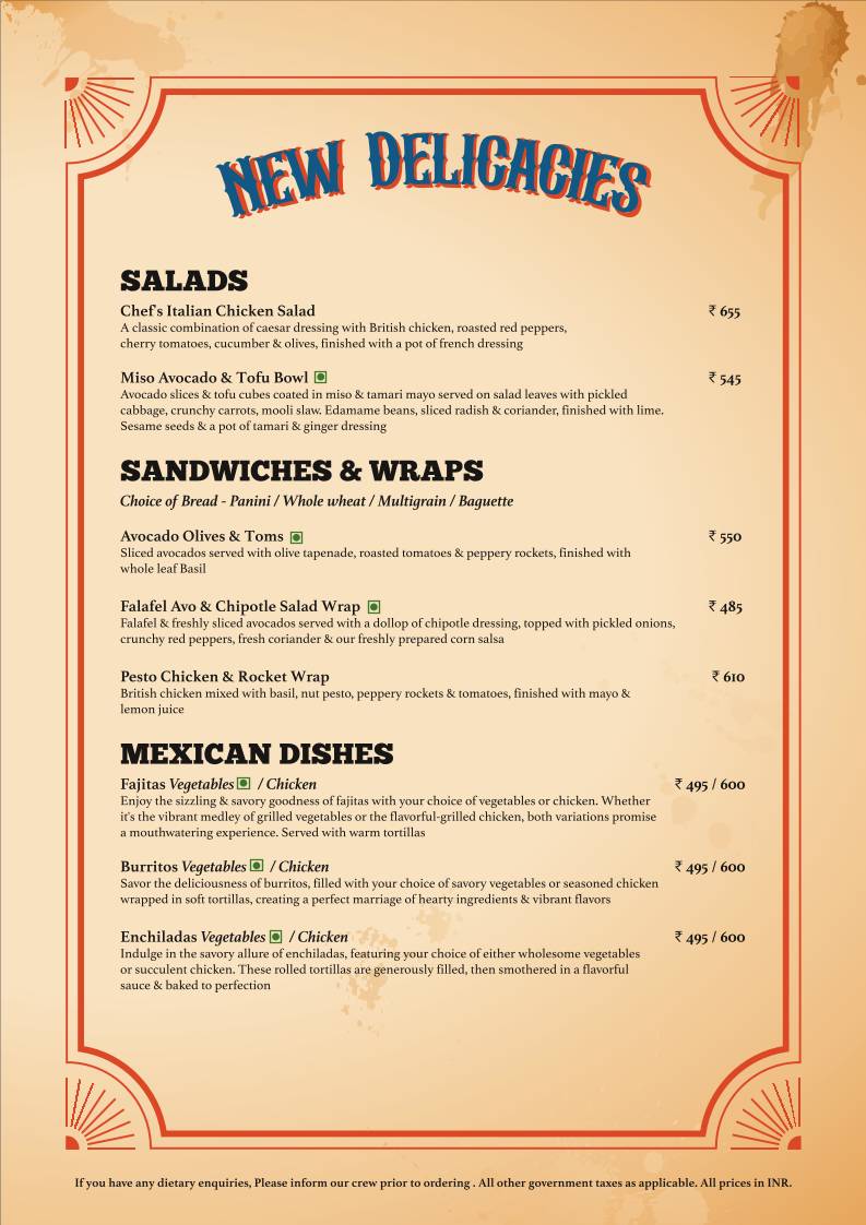 Cafe Delhi Heights menu
