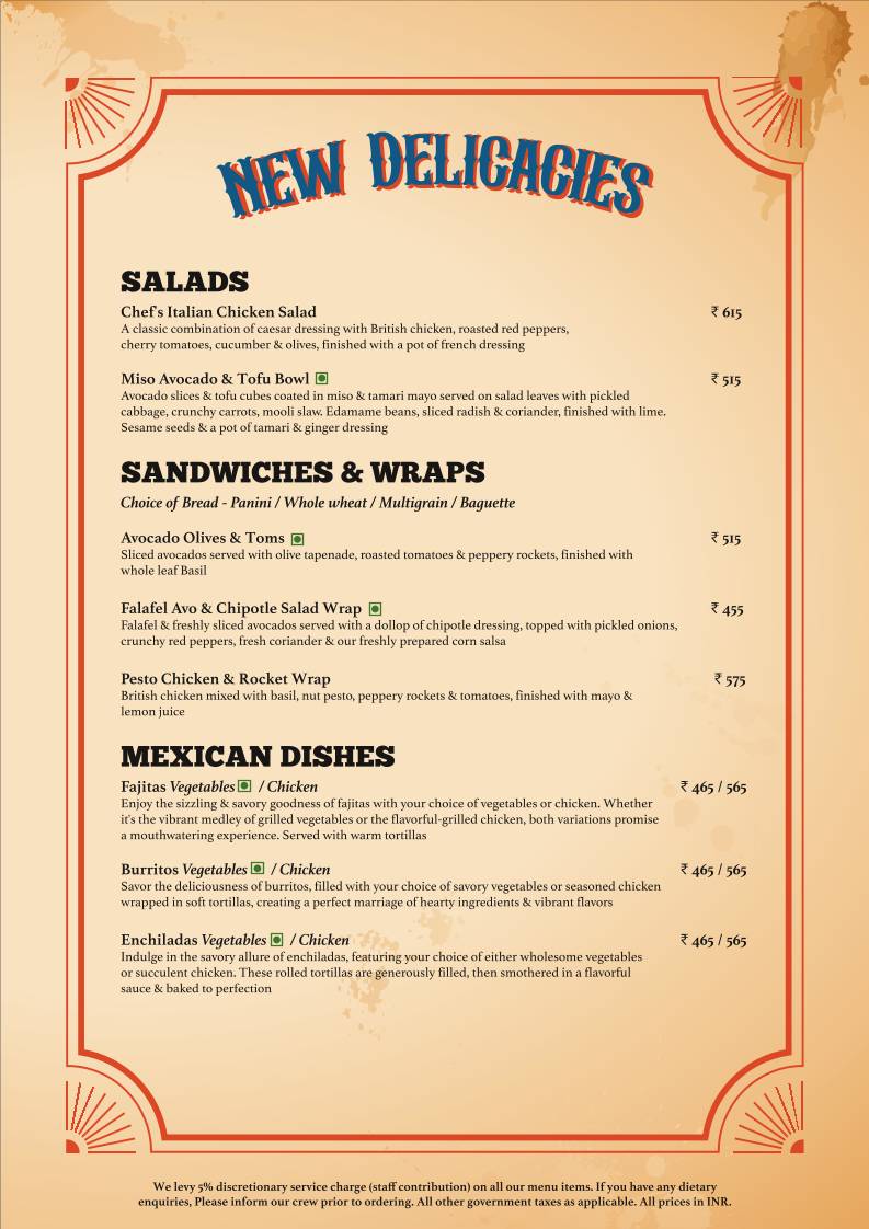Cafe Delhi Heights menu