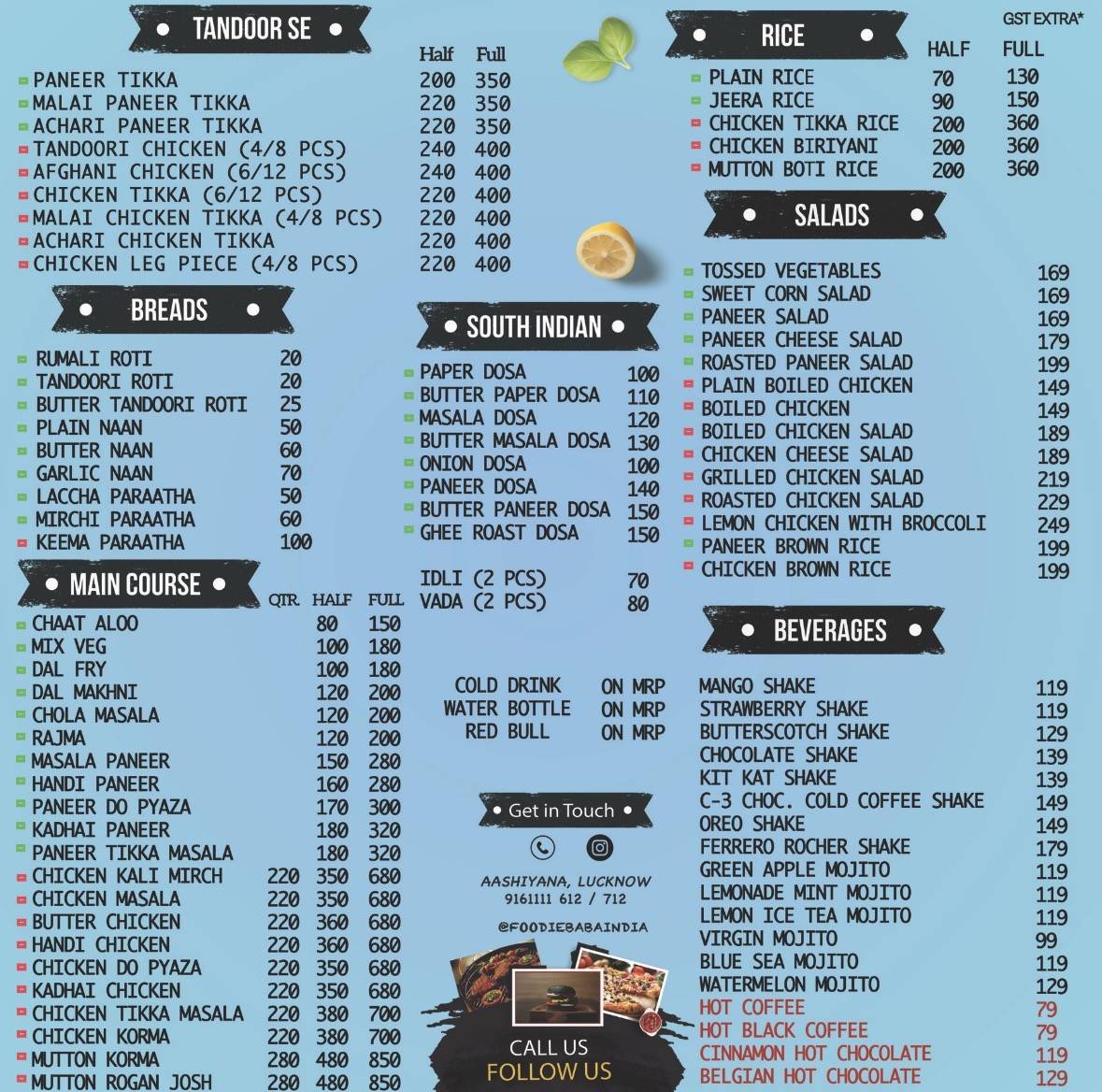 Foodie Baba menu