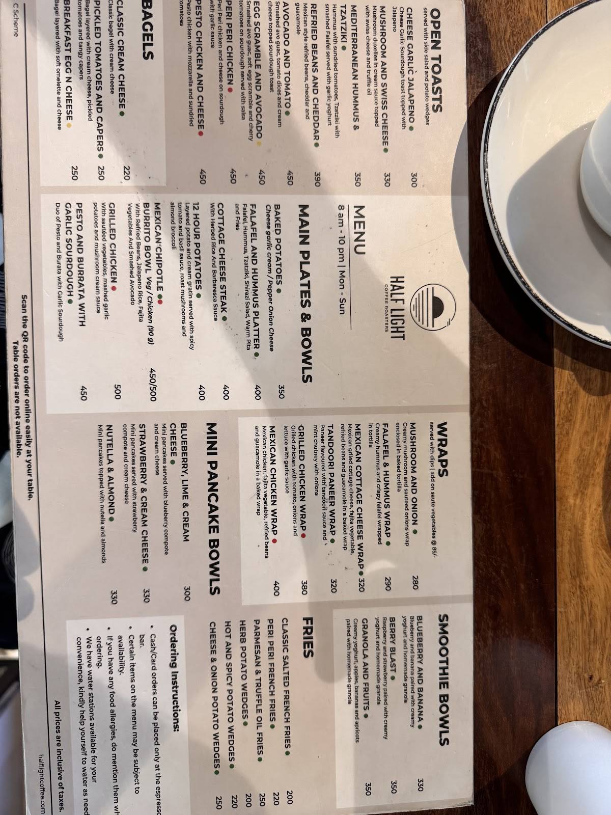 Half Light Coffee Roasters C Scheme menu