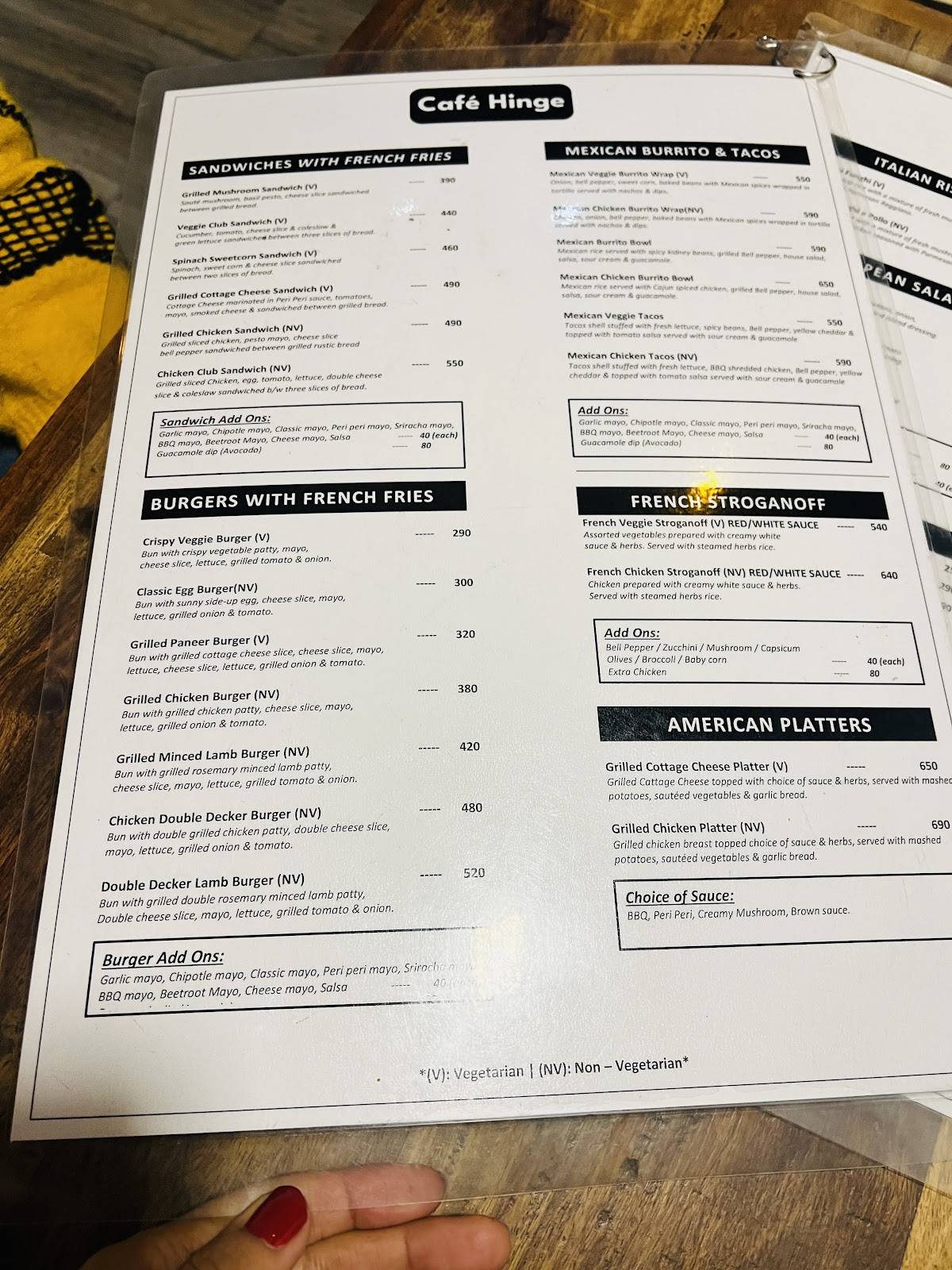 Cafe Hinge menu