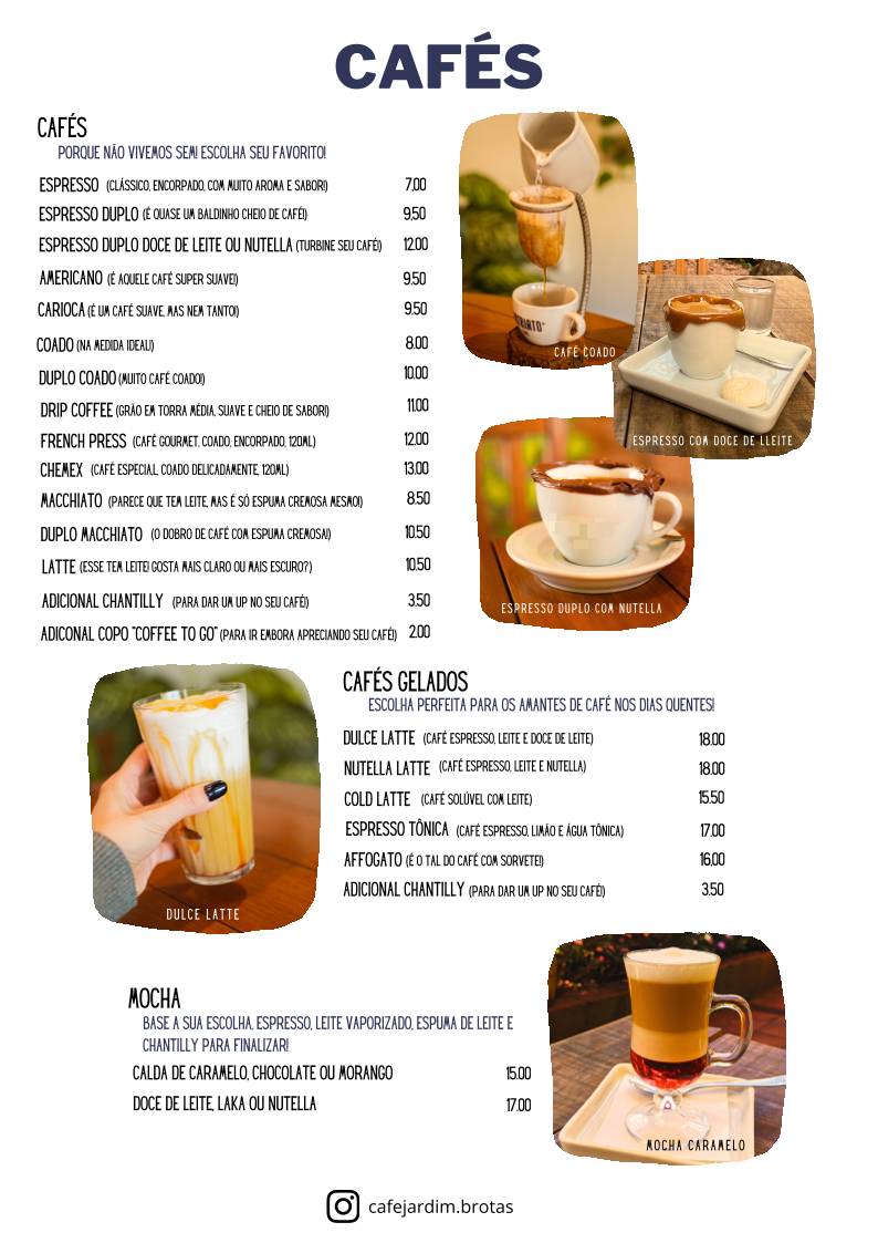 Café Jardim cardápio