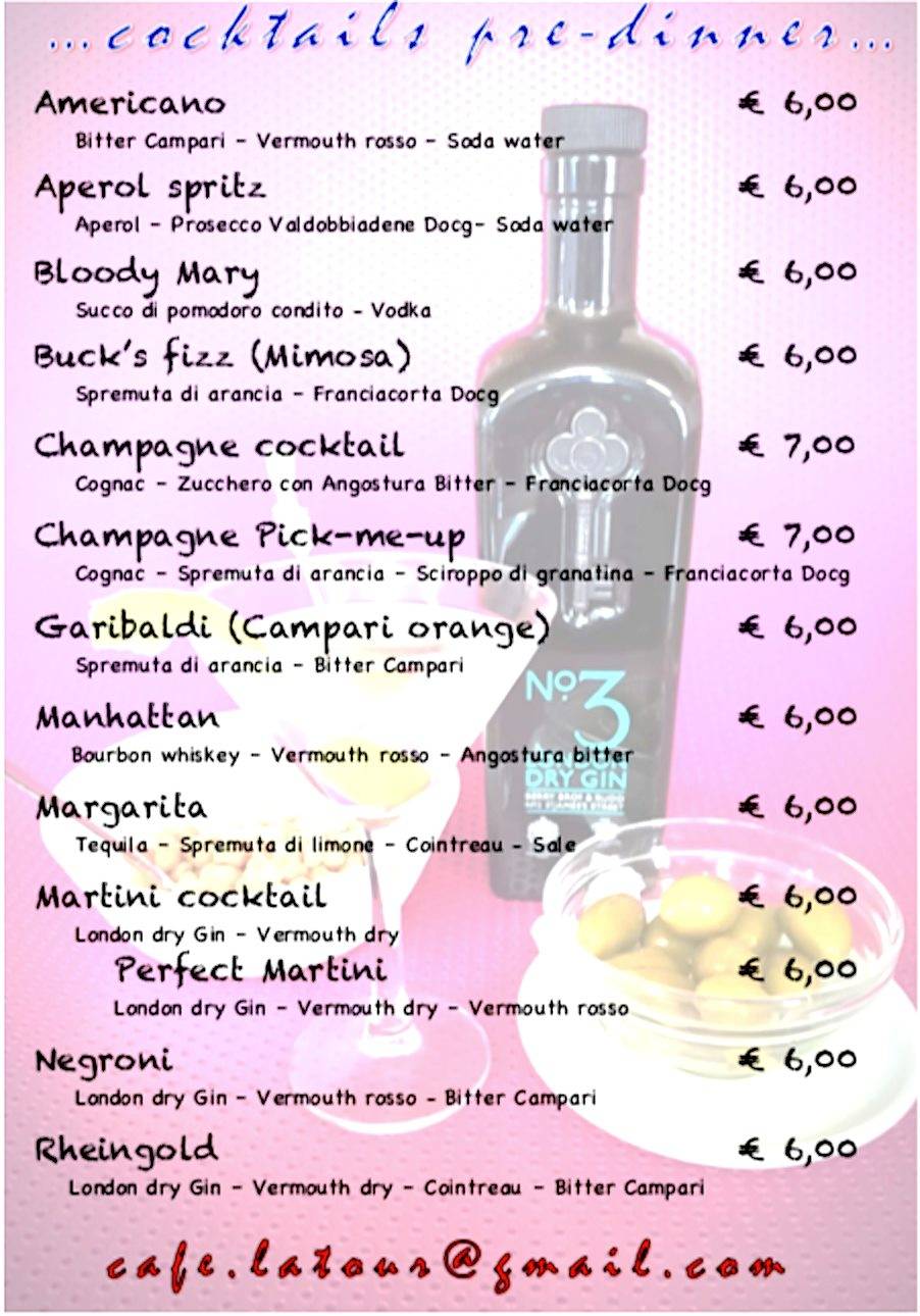 Menu di Cafe' La Tour Di Maurizio Villa & C. Sas 