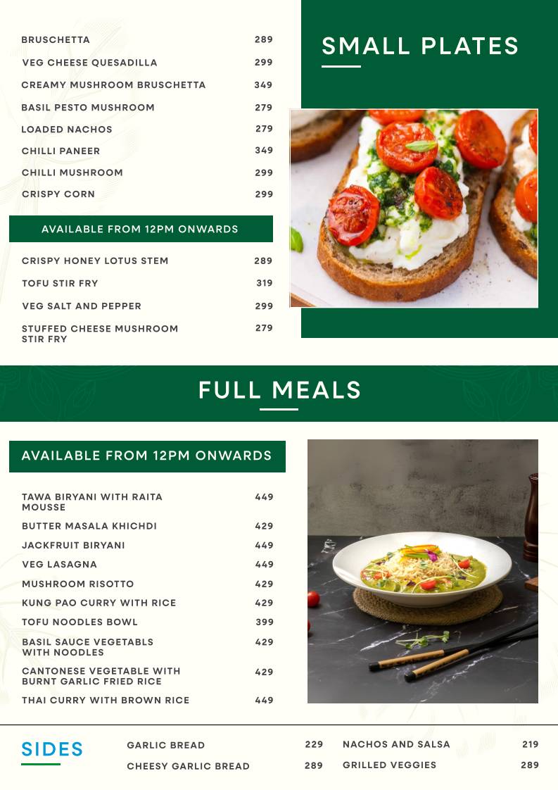 Minerals The Garden Cafe menu