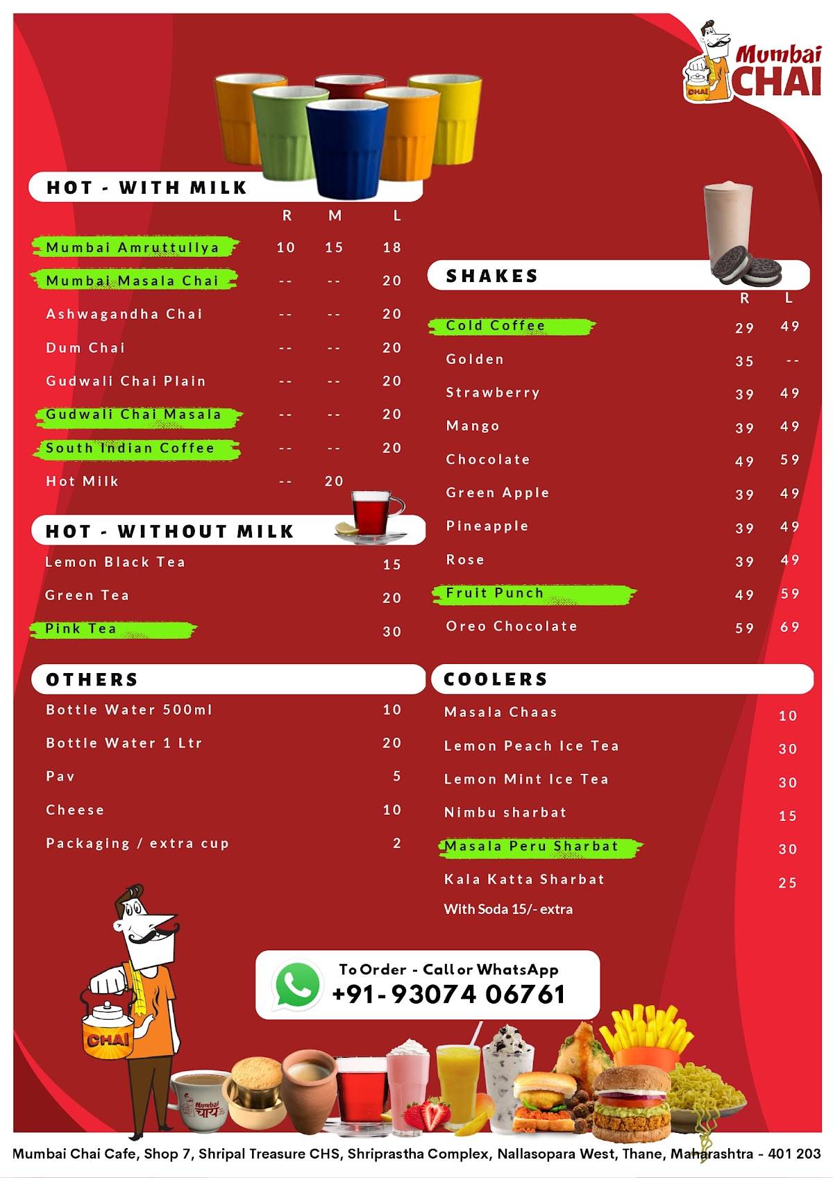 Mumbai Chai, Nallasopara West menu