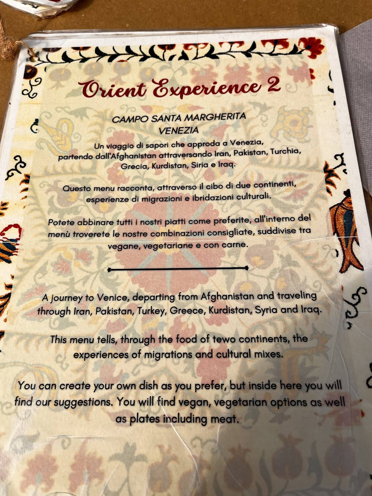 Menu di Orient Experience 