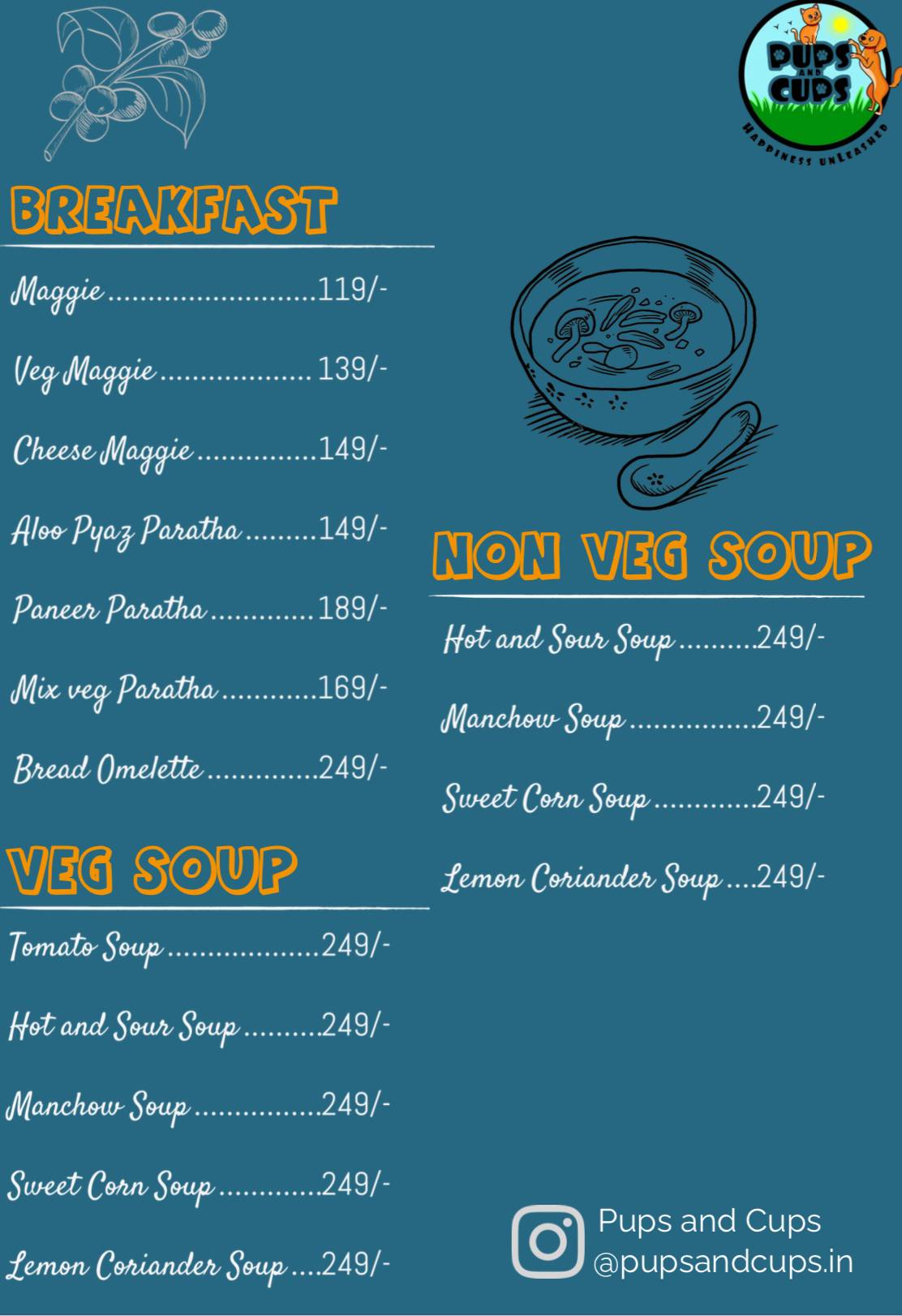 Pups and Cups menu