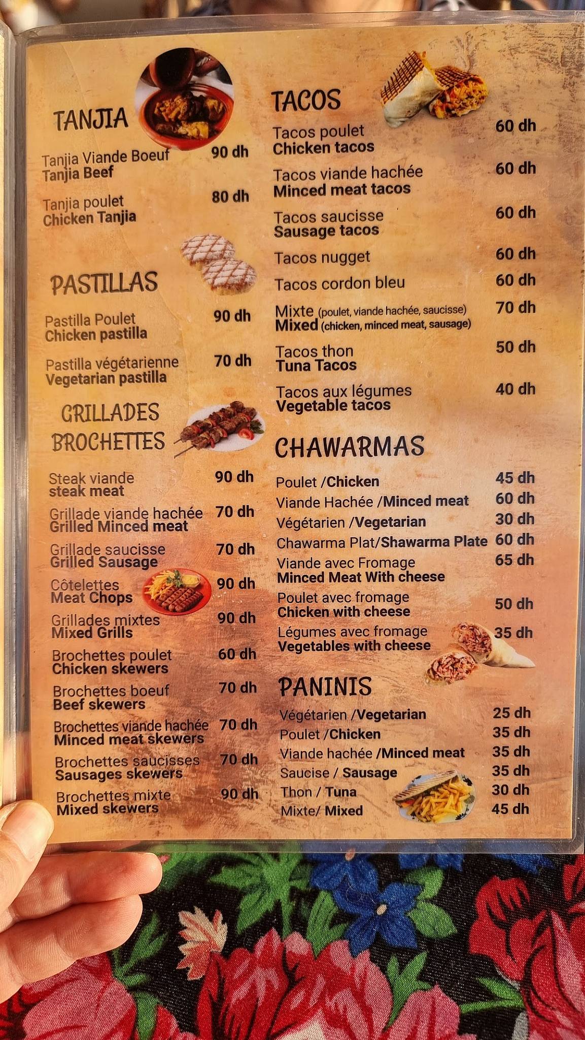 Menu de Café snack Riad Laarous
