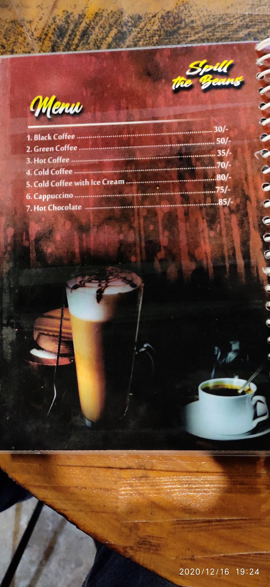Spill the Beans menu