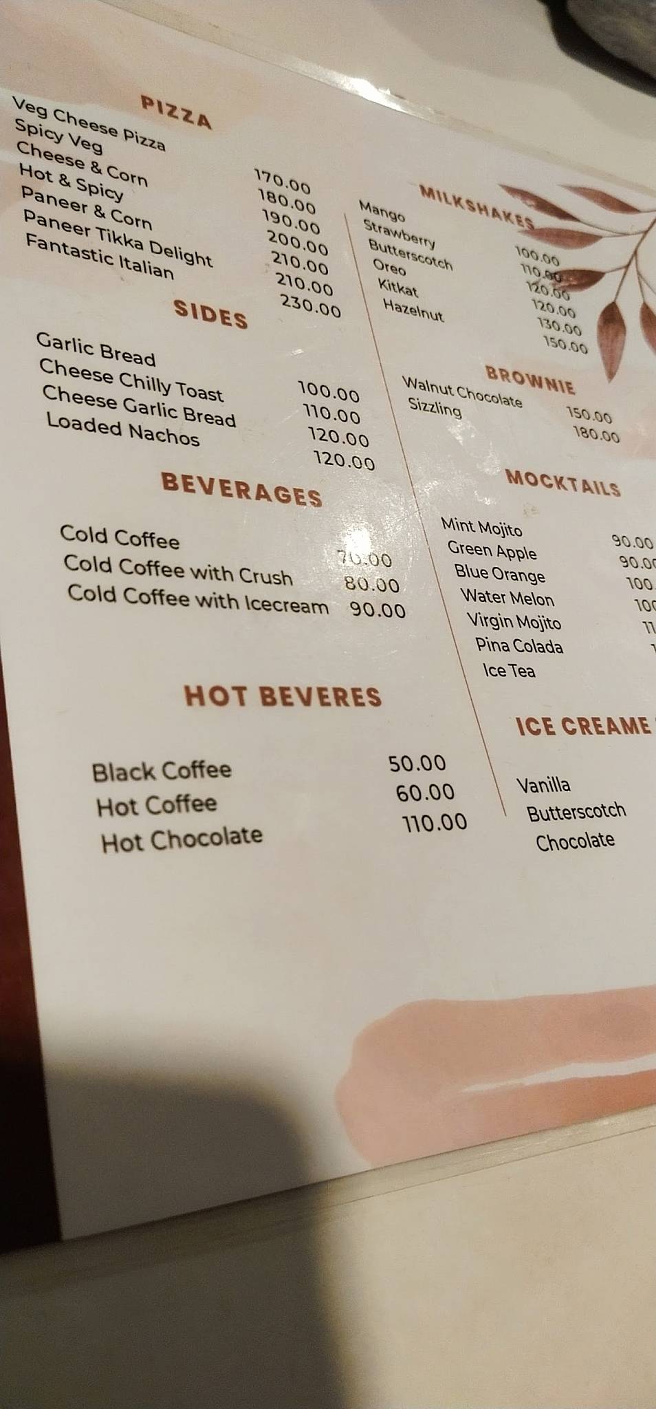 THE CHILL ZONE CAFE & MOCKTAILS menu