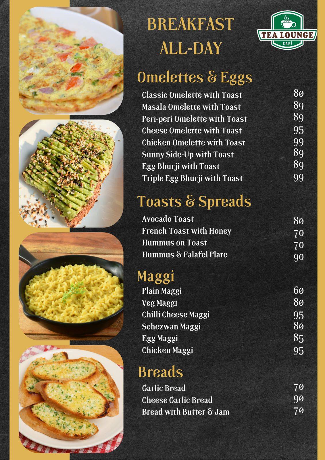 Tea Lounge cafe menu