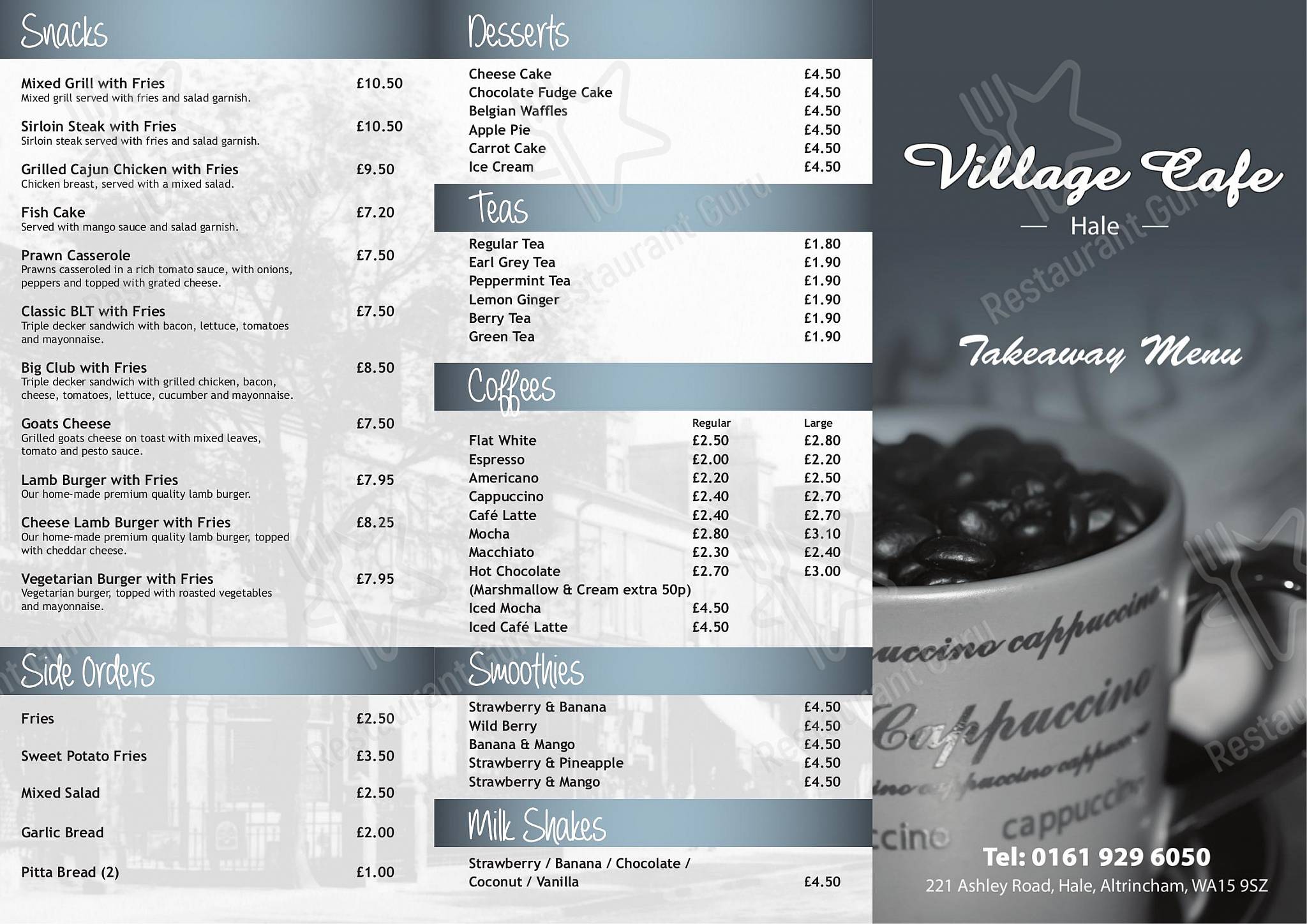 Menu at Village Cafe, Alderley Edge