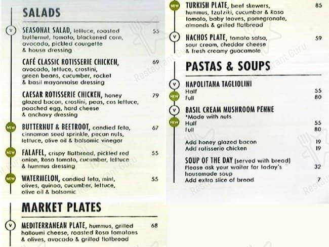 Woolworths Cafe menu