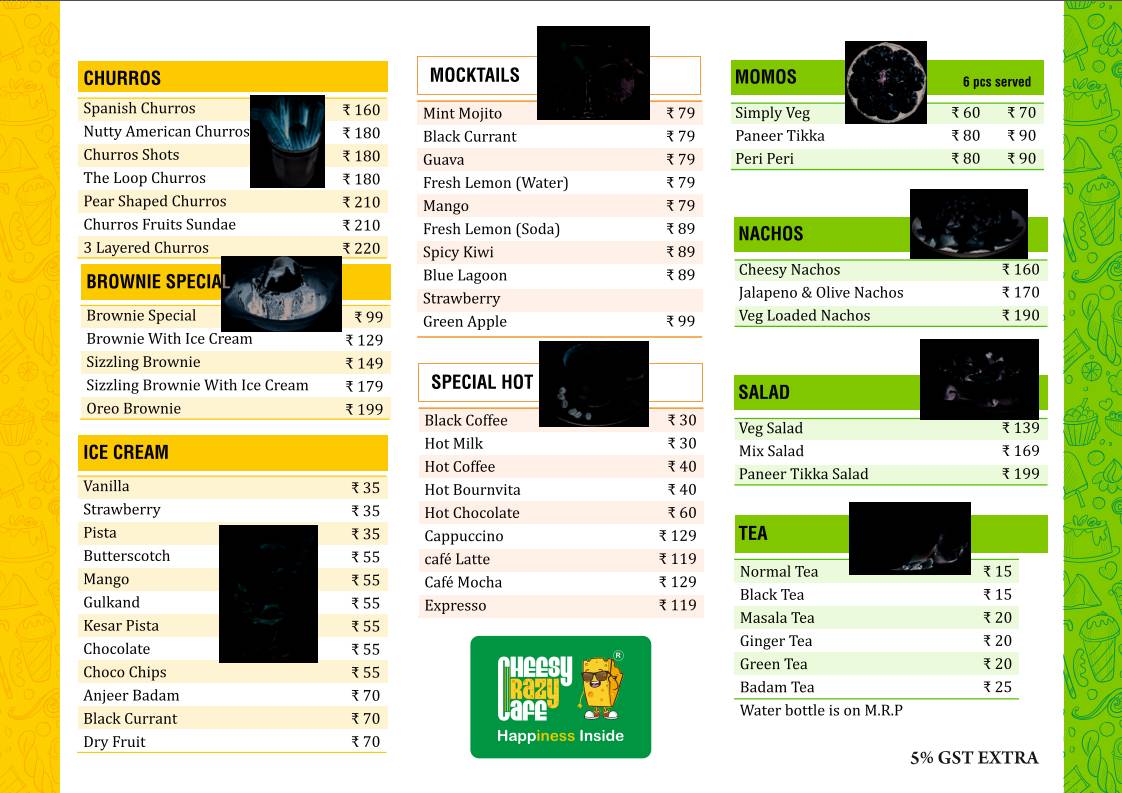 cheesy crazy cafe menu