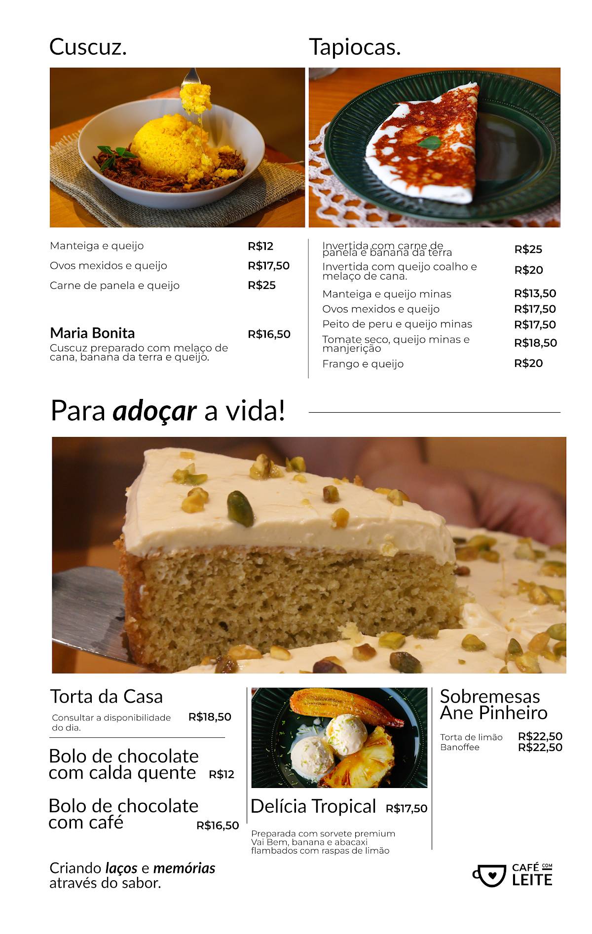 CaFÉ com Leite Gama cardápio