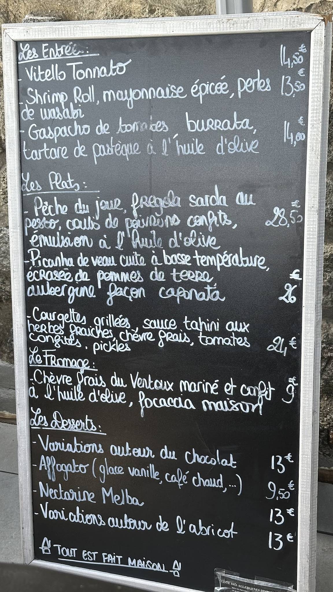 Menu de Café du Progrès