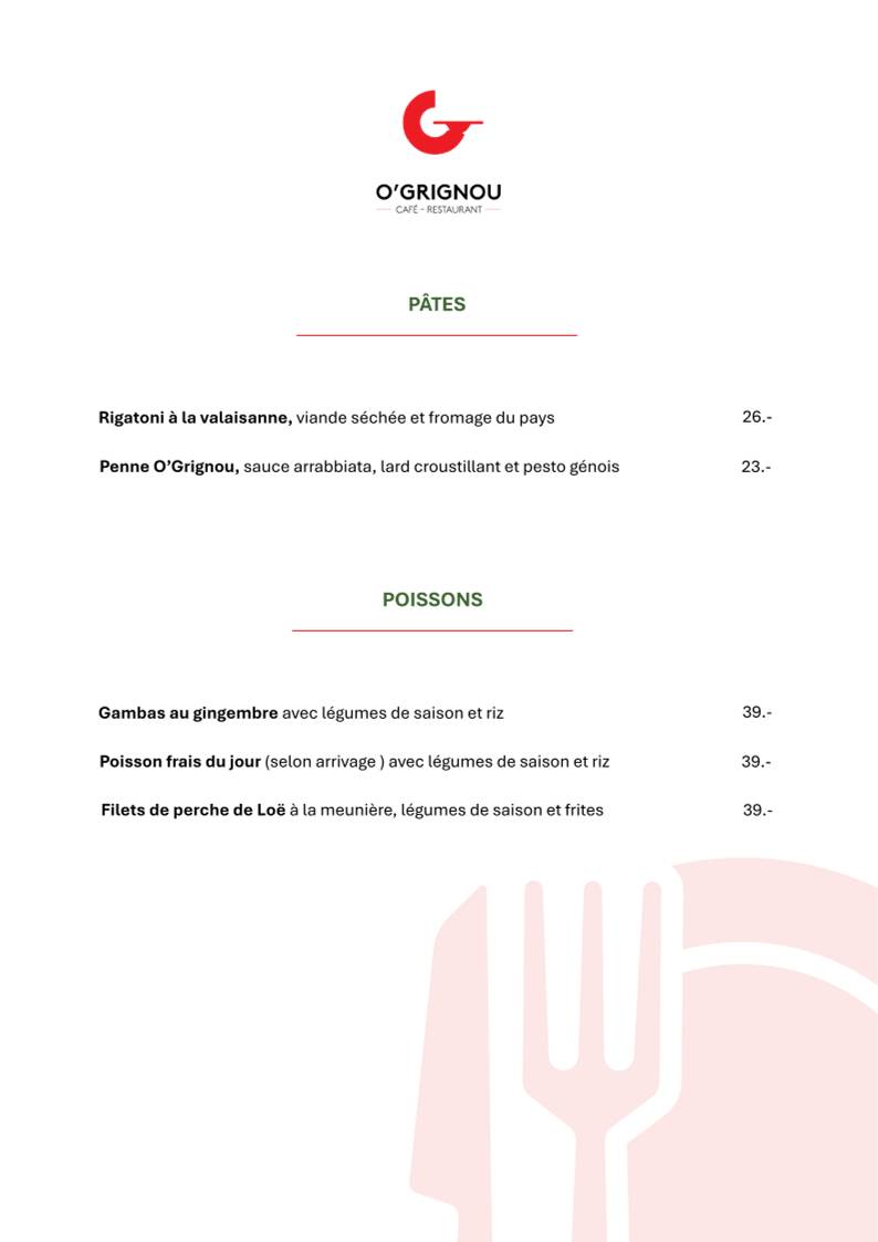 Menu de Café-restaurant O'Grignou