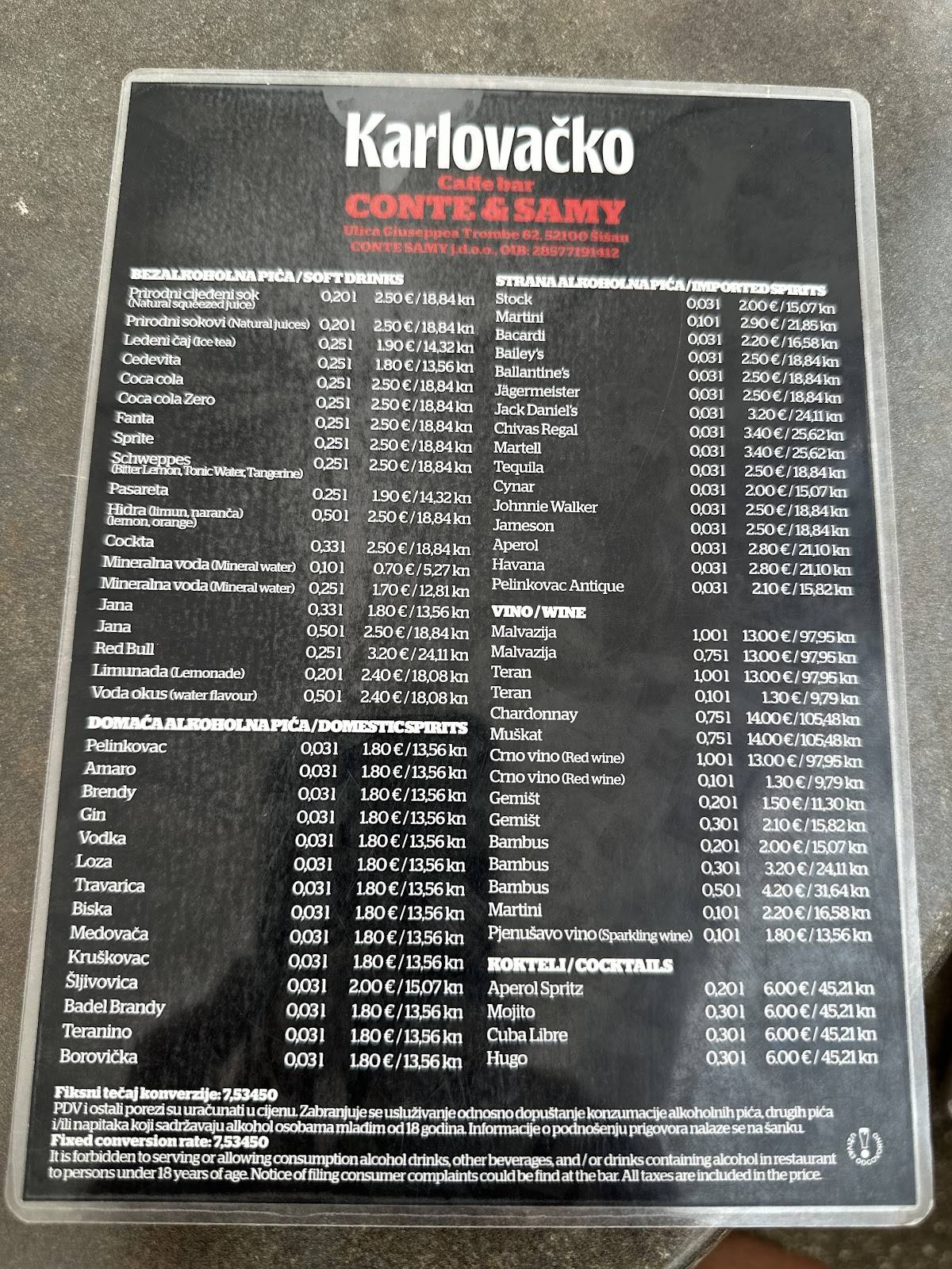 Menu di Caffe Bar Conte&Samy 