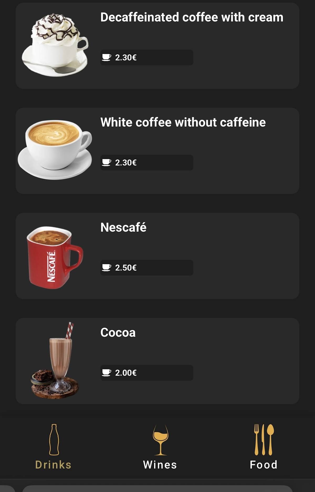 Menu de Caffe Bar Tiffany