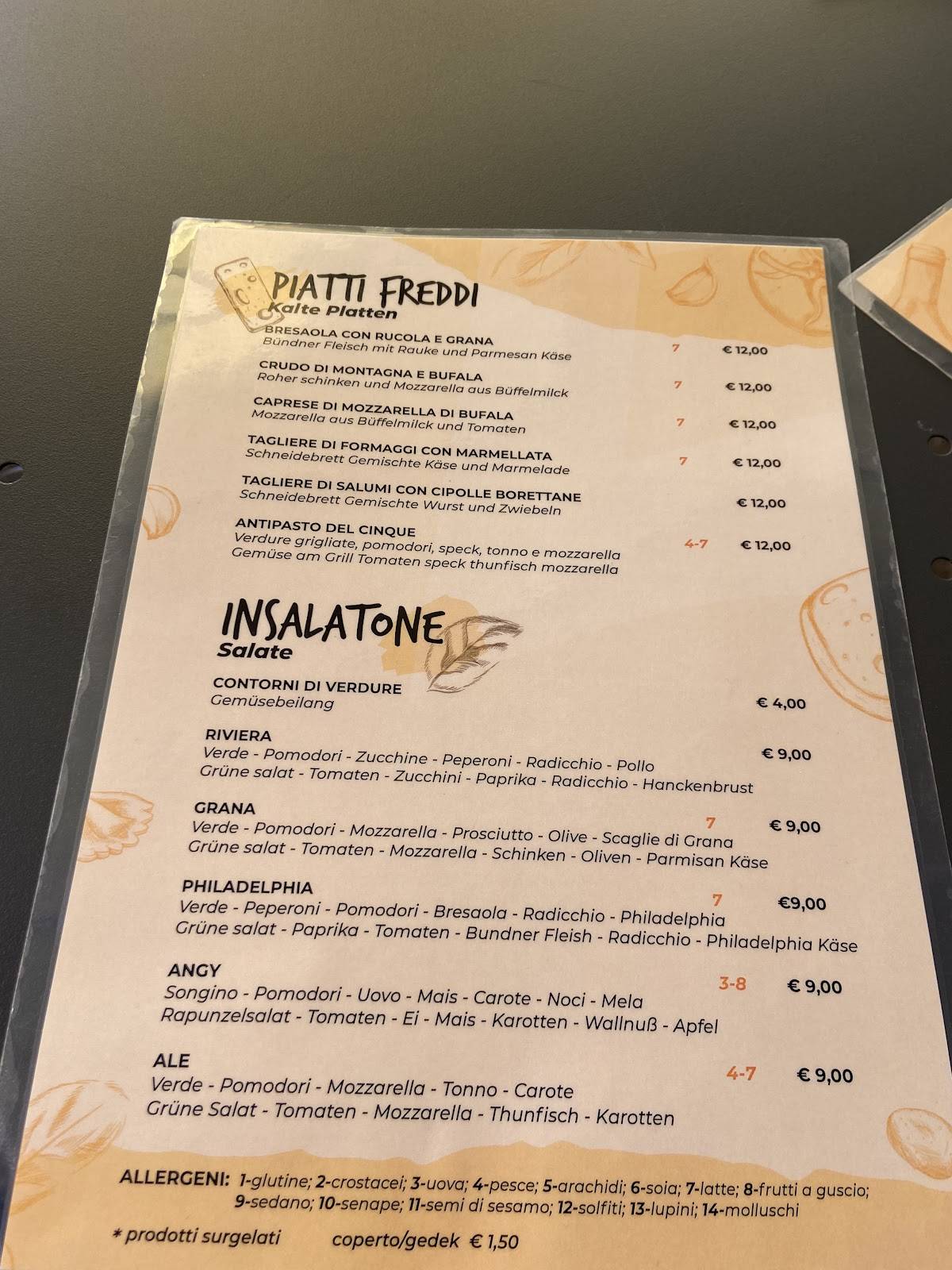 Menu de Ristorante Caffè Cinque