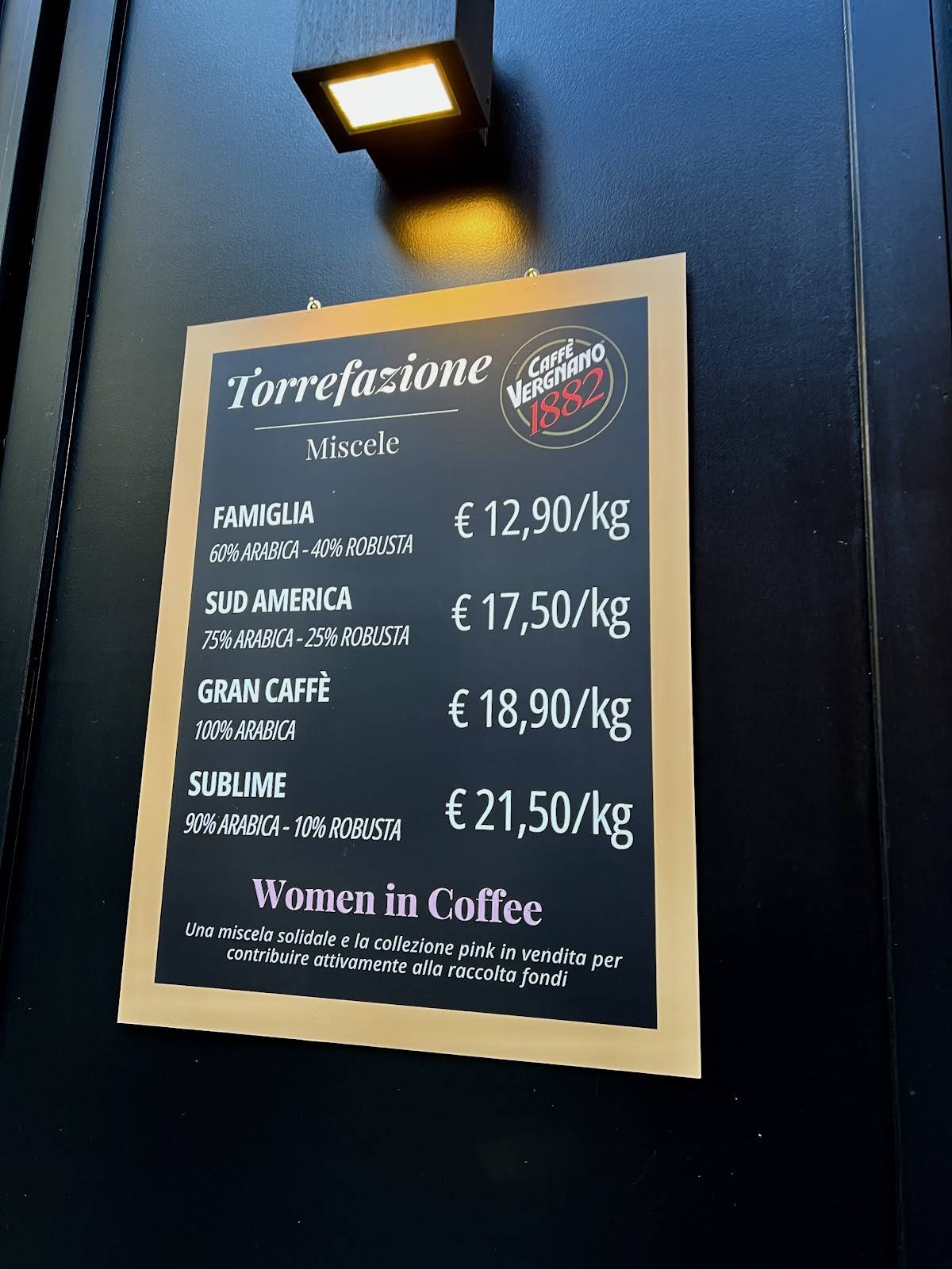 Menu di Caffè Vergnano 1882 
