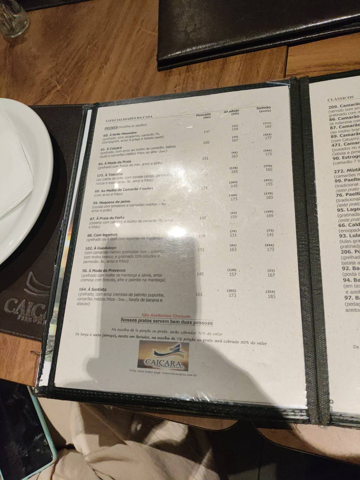 Caiçara Pier Restaurante cardápio