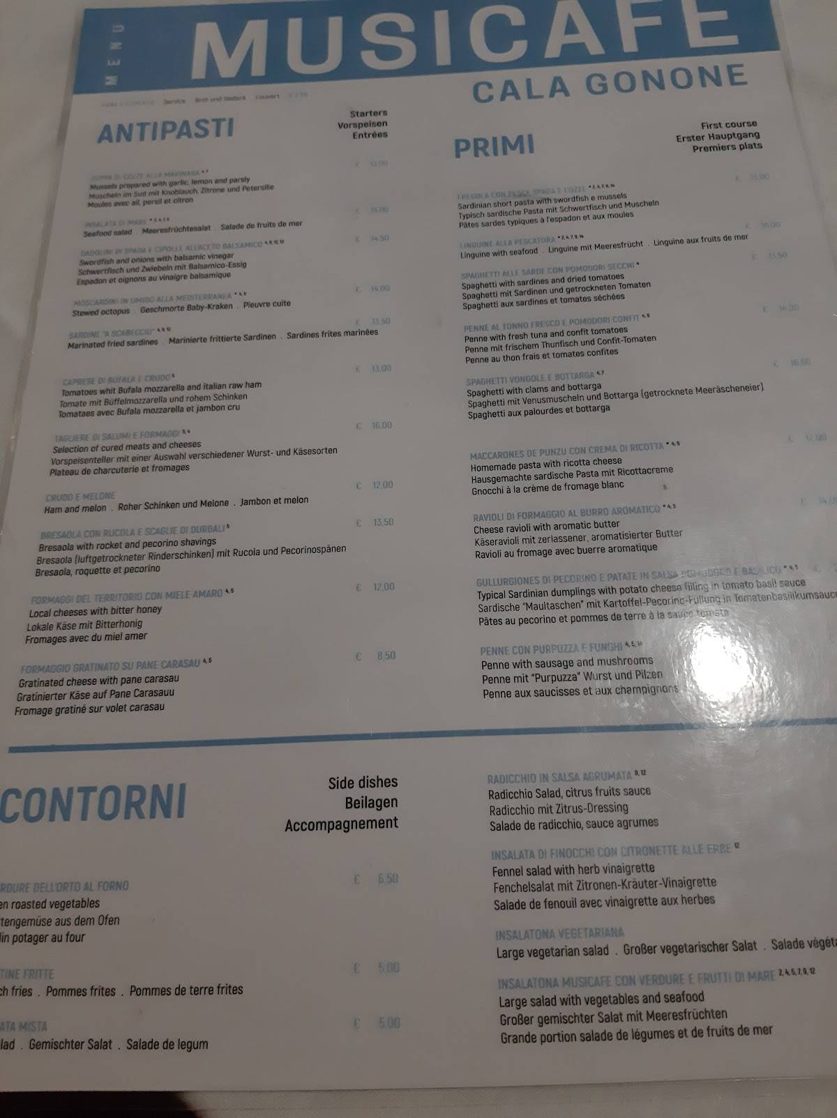 Menu di Musicafe 