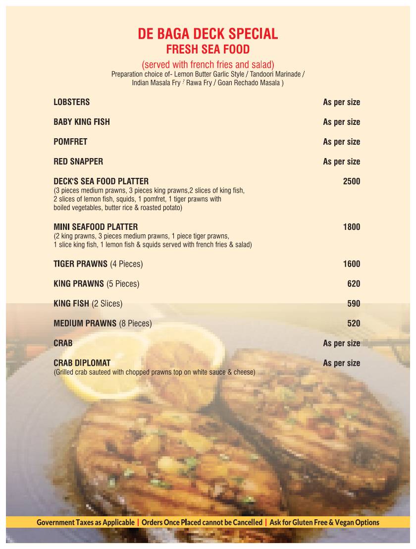 De Baga Deck Restaurant & Bar menu