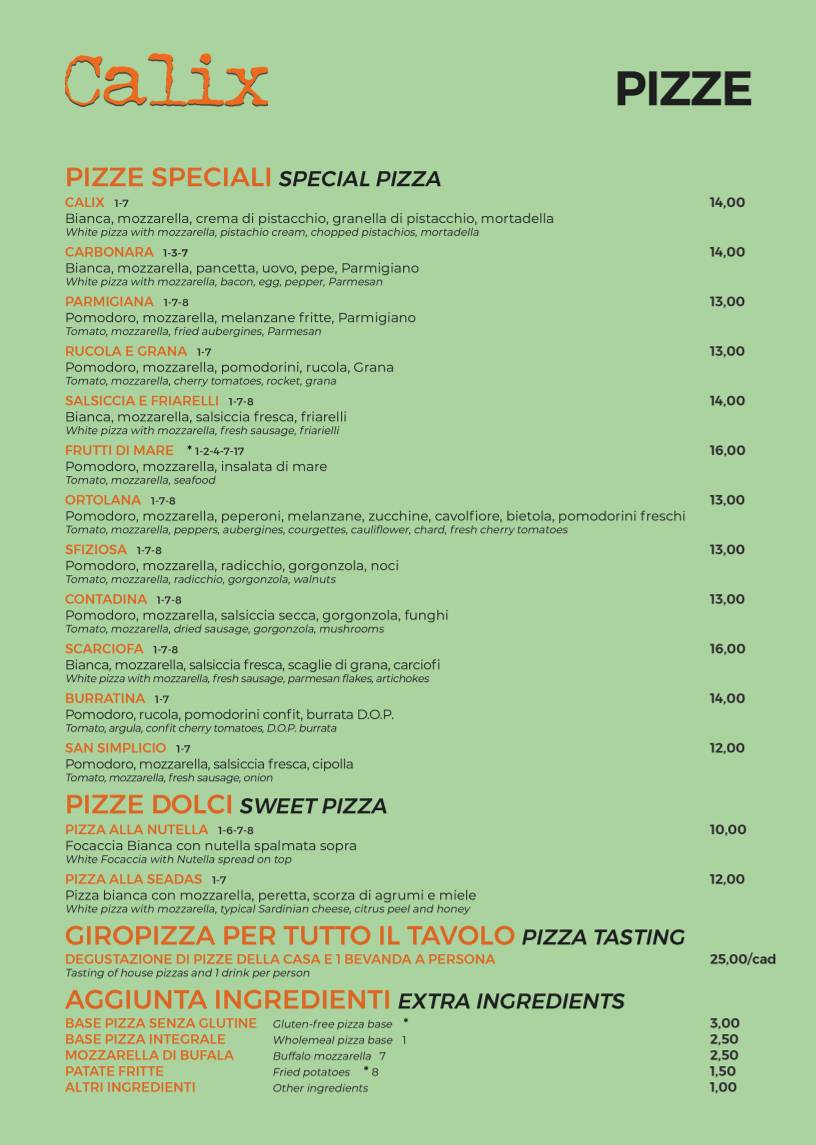 Menu di Calix - Pizza & Cucina 
