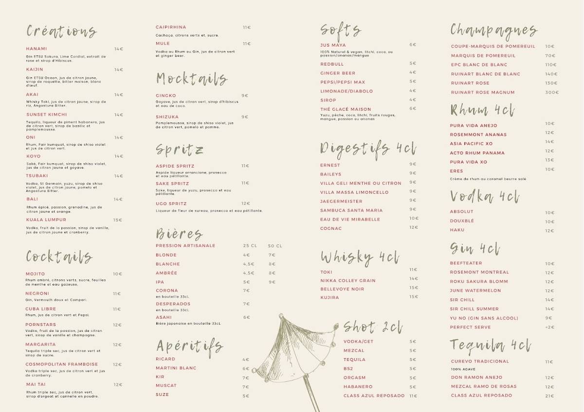 Menu de Skybar