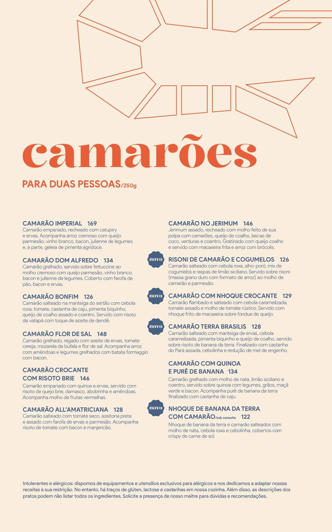 Camarões Restaurante cardápio