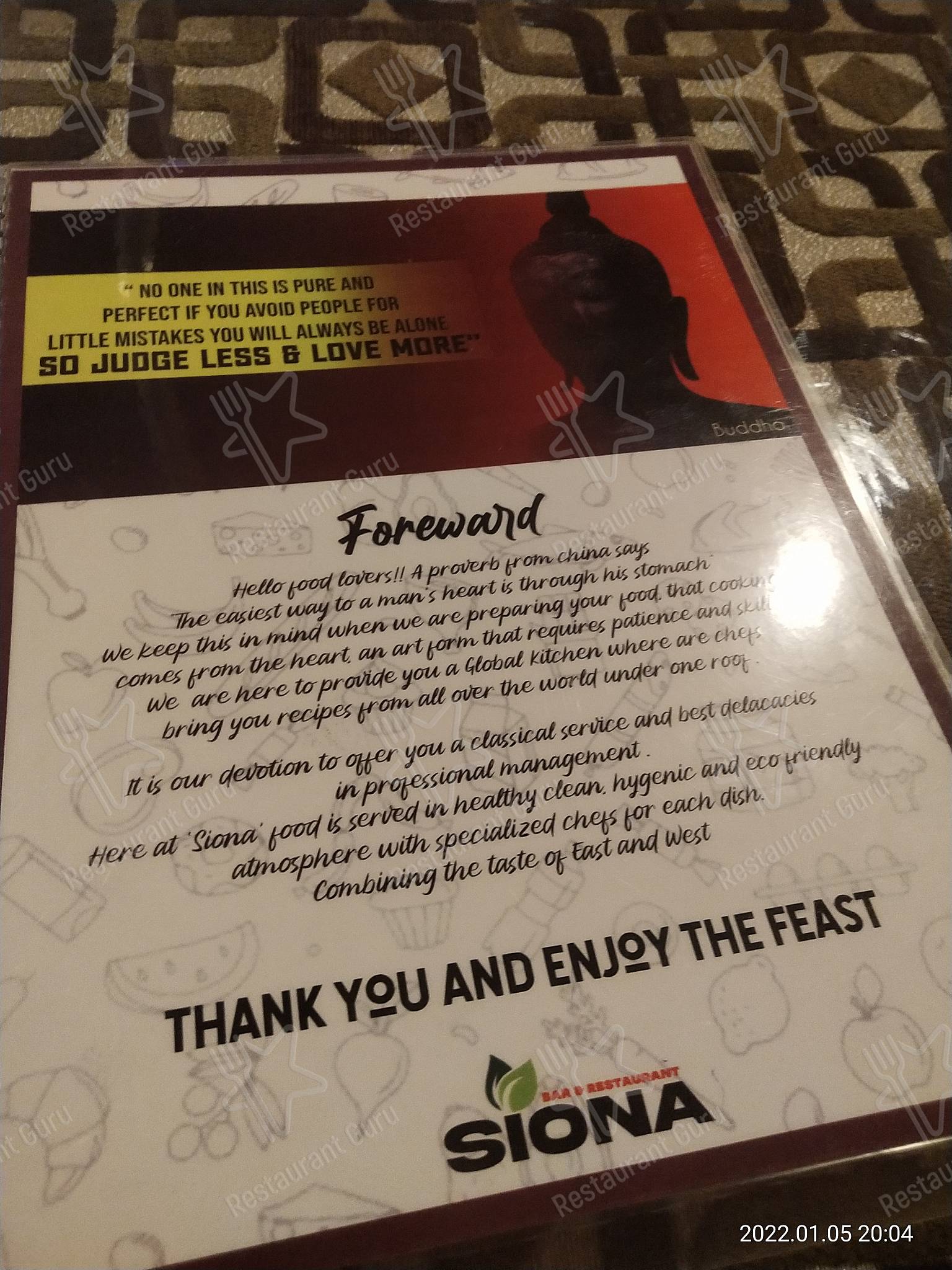 World Kitchen Siona menu