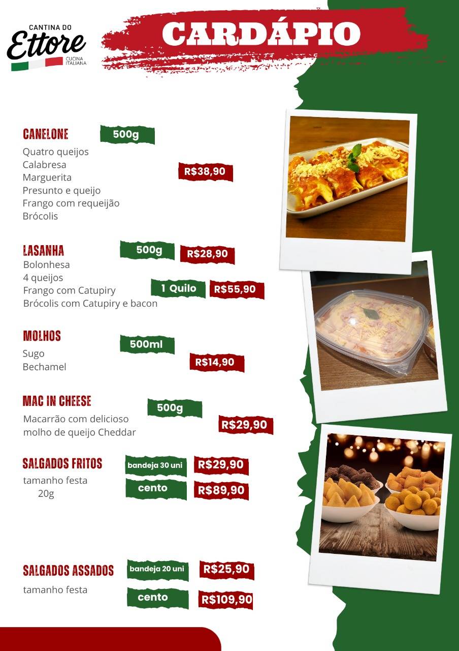 Cantina do Ettore cardápio