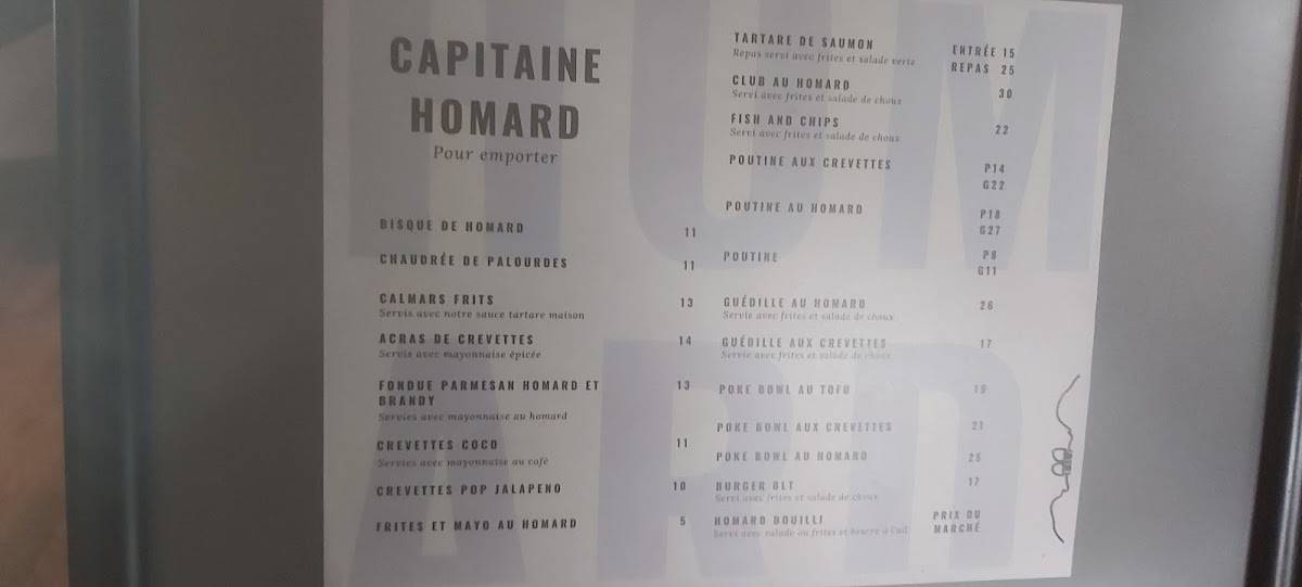 Menu de Capitaine Homard