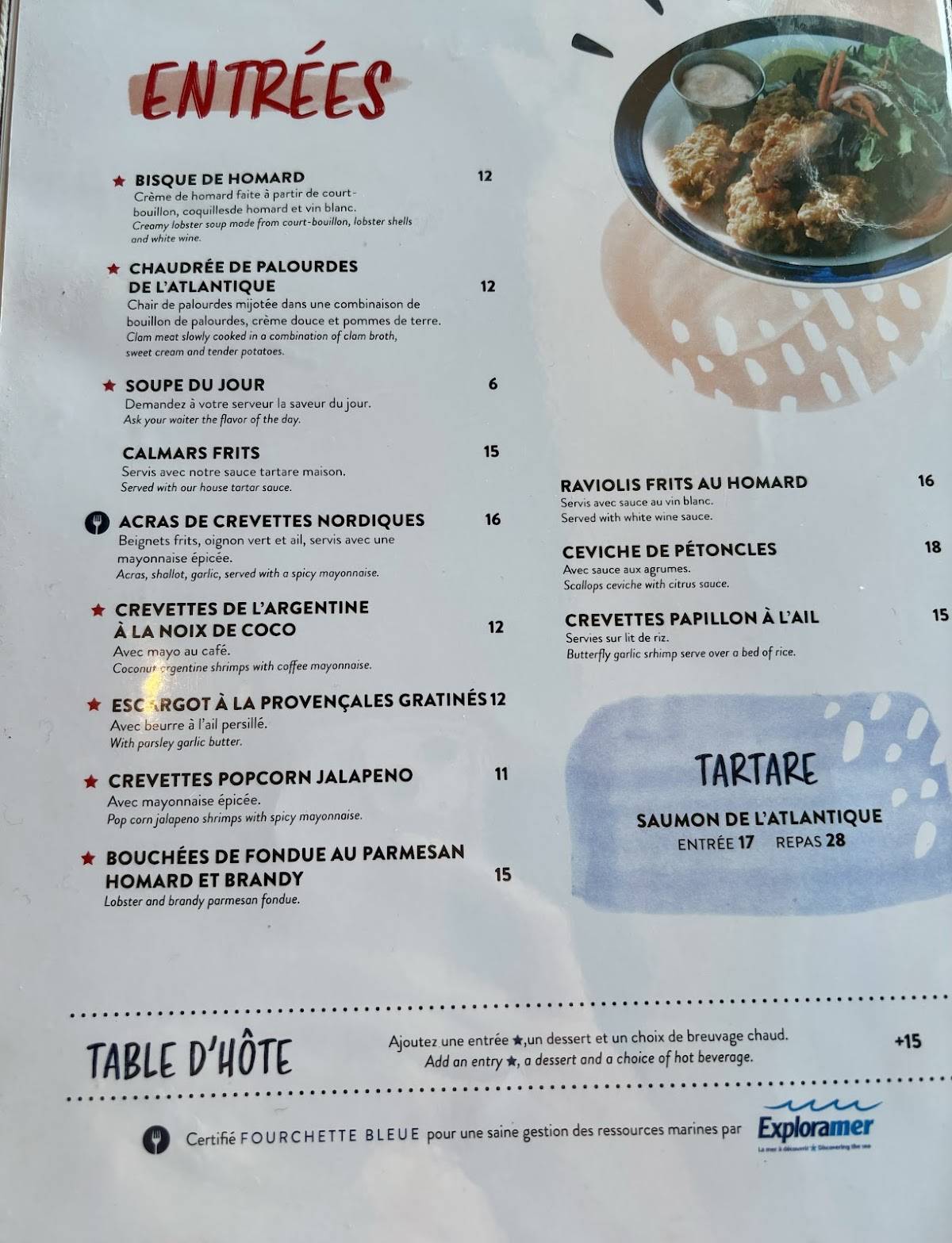 Menu de Capitaine Homard