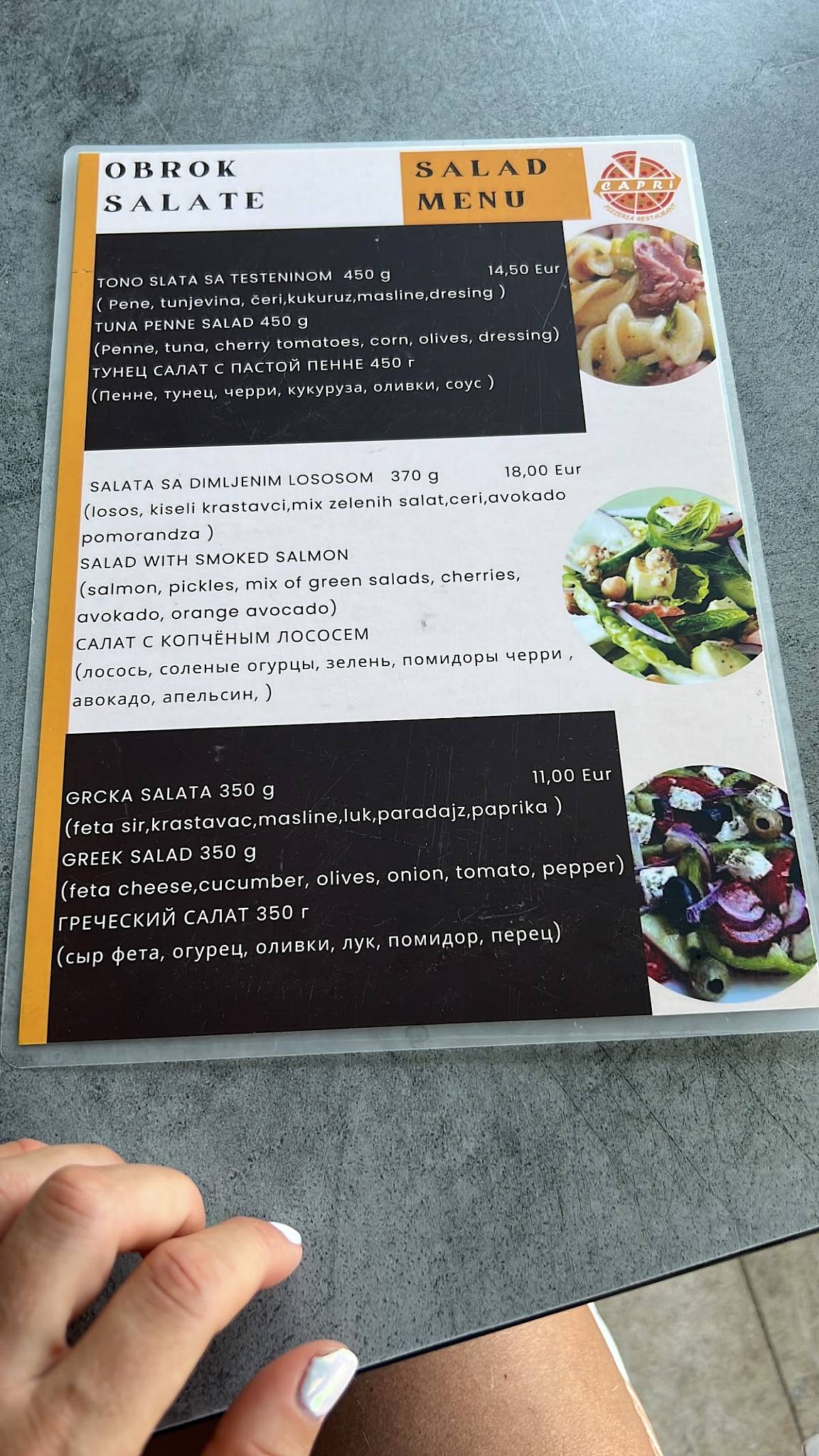 Menu de Capri restoran