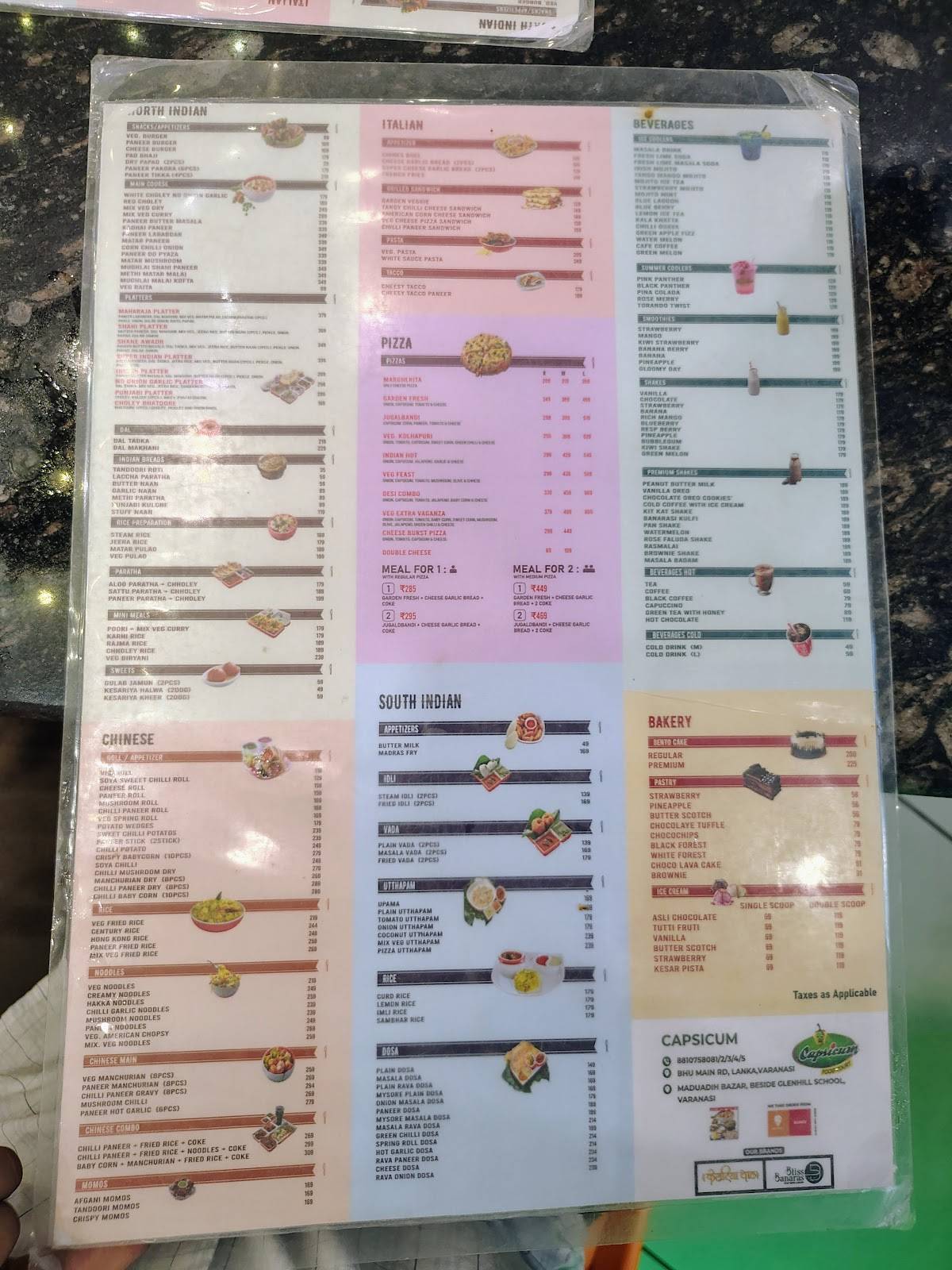 Capsicum Food Court Best Restaurant in Varanasi Best Family Restaurant in Varanasi Best Food Court in Varanasi menu