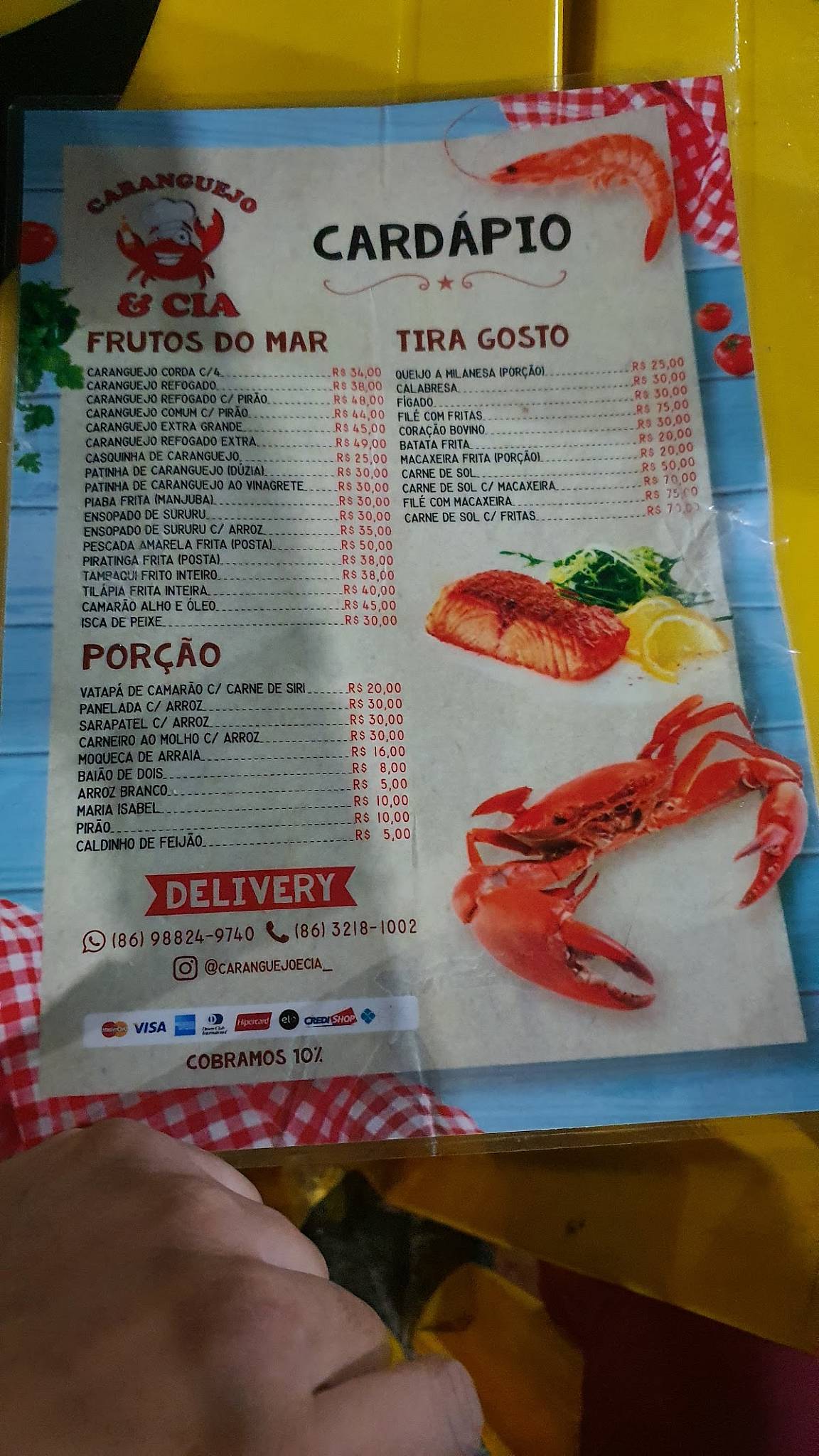 Carangueijo e CIA cardápio