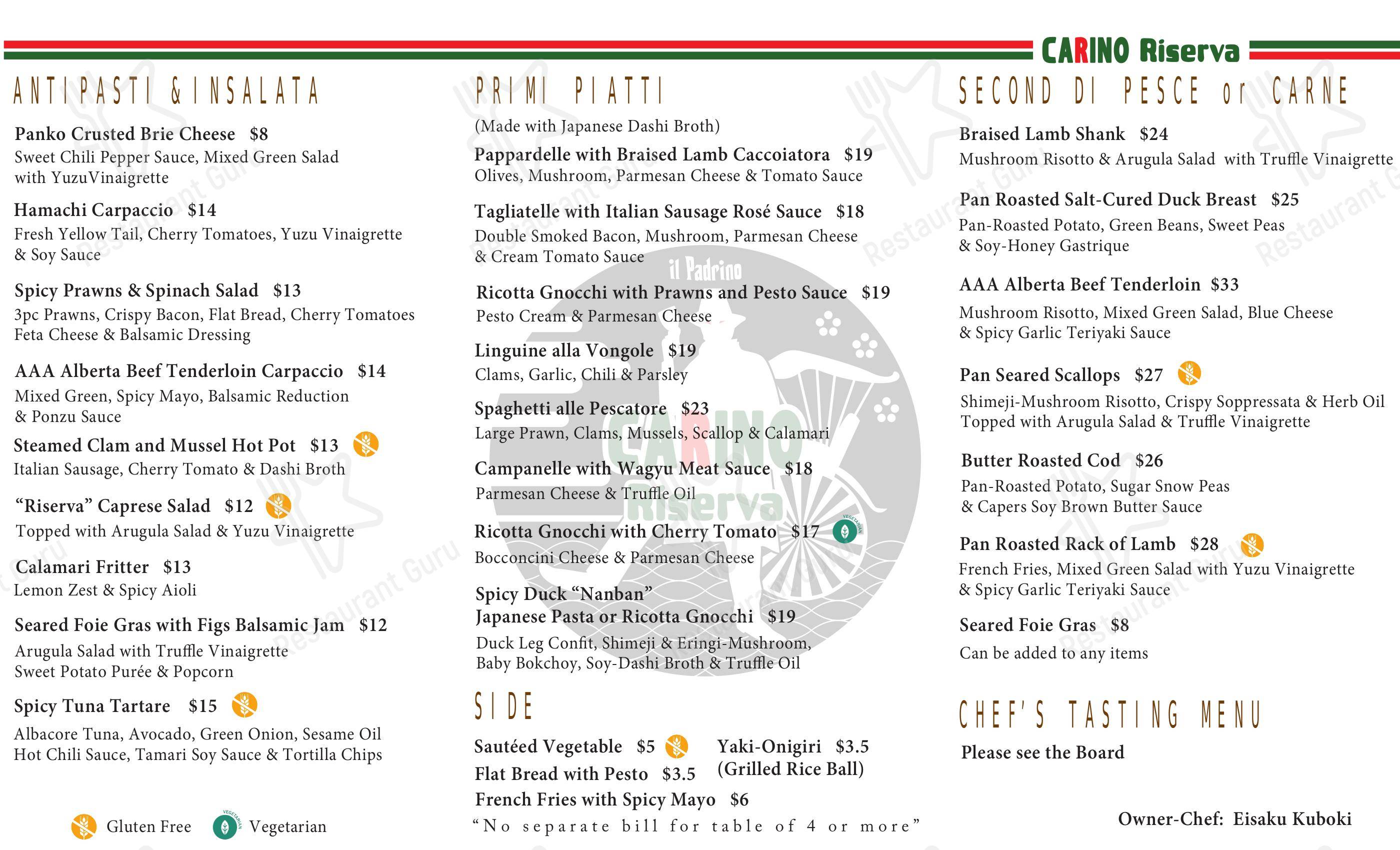 Menu pour Carino Riserva restaurant