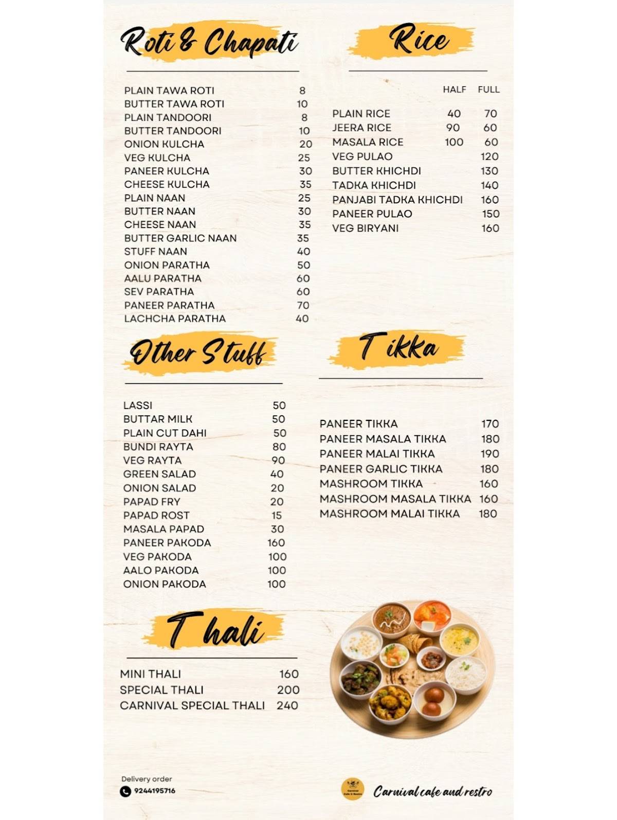 Carnival Cafe & Restro menu