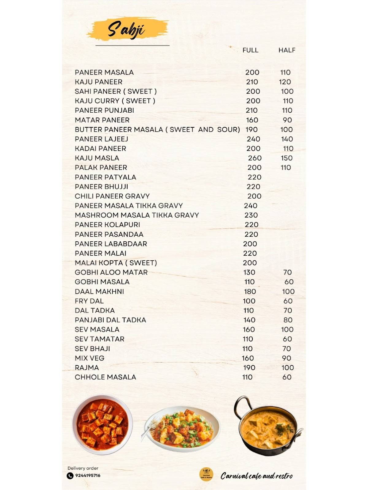Carnival Cafe & Restro menu