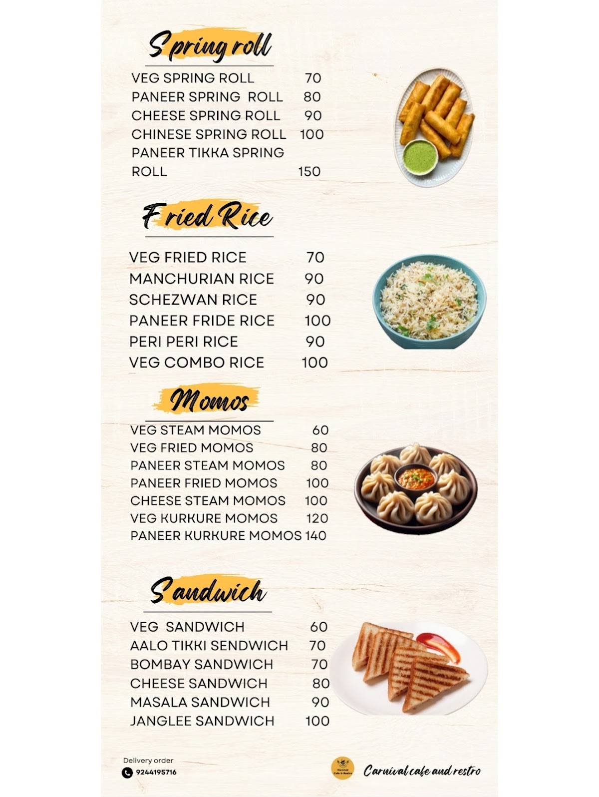 Carnival Cafe & Restro menu