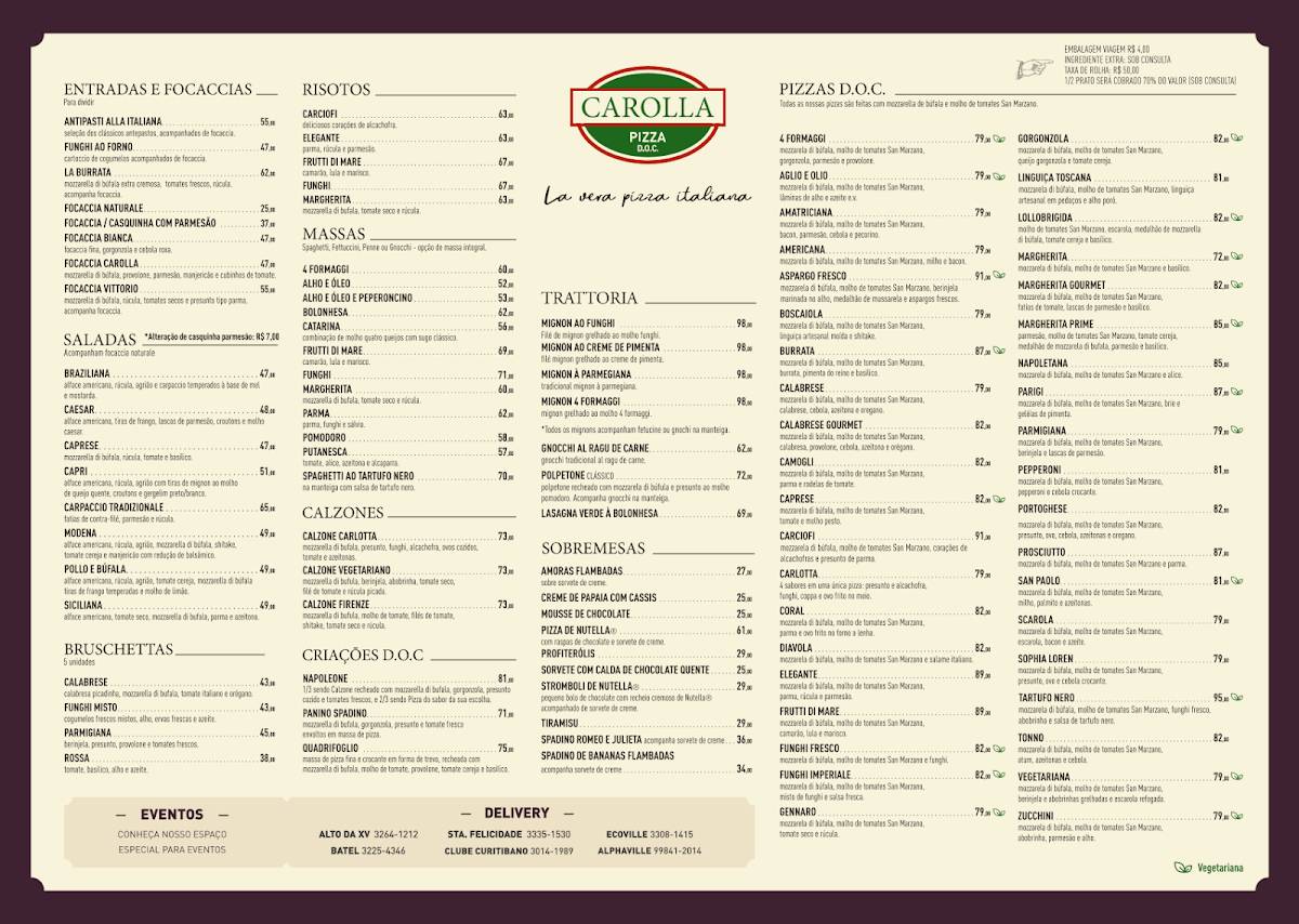 Carolla Pizza D.O.C. - Batel cardápio