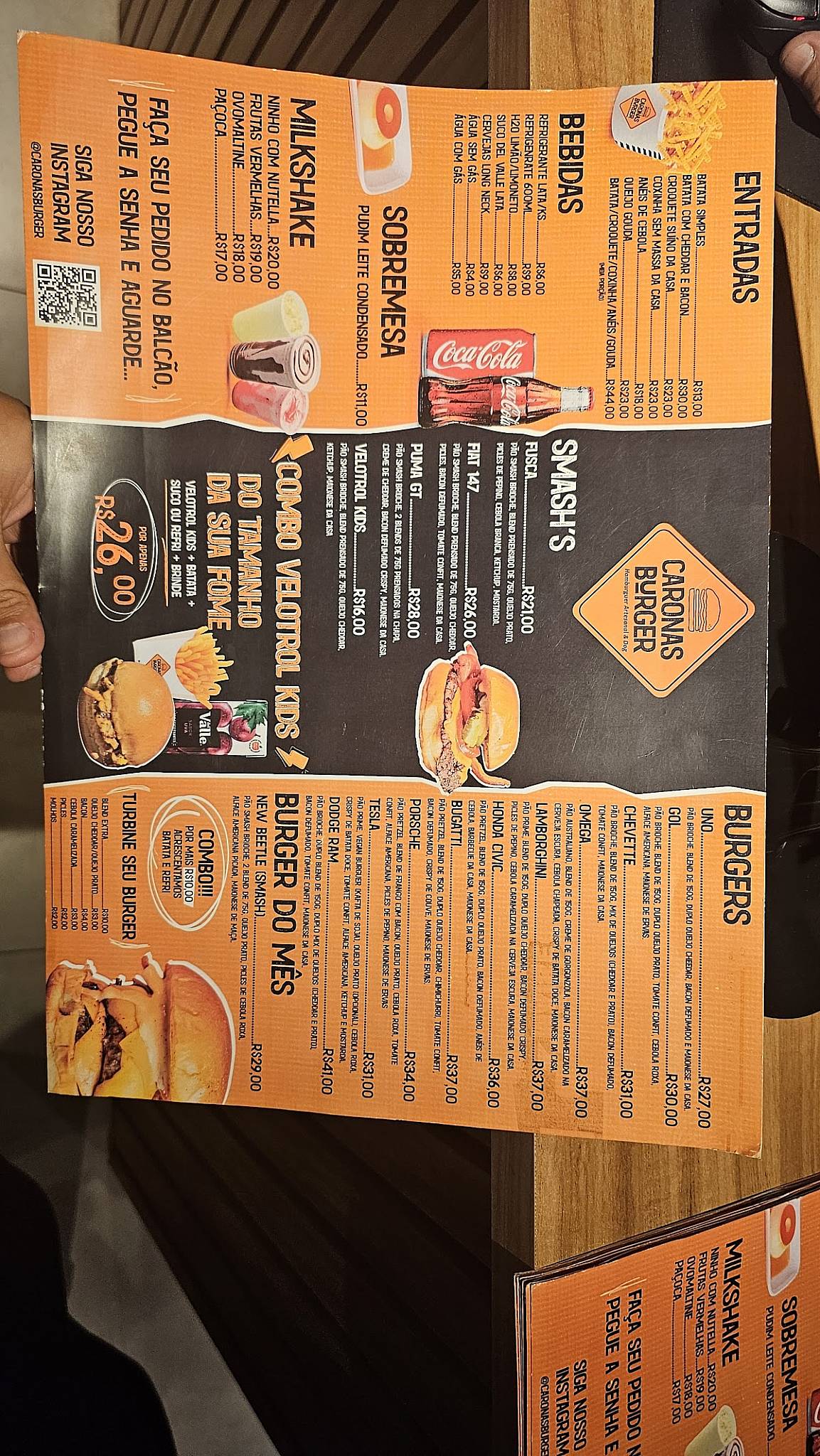 Caronas Burger cardápio