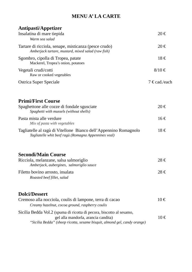 Menu di Casabrigandi - Ristorante Pesce - Centro Storico 