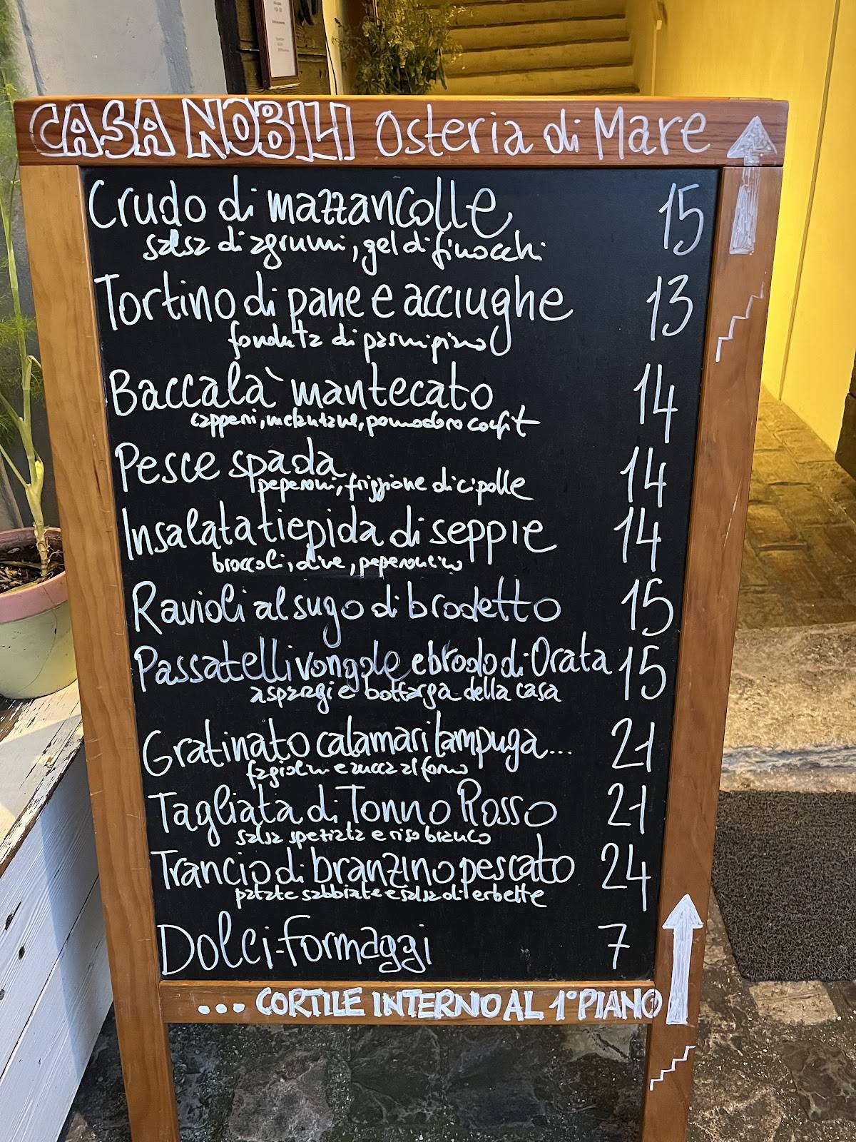 Menu di Casa Nobili Osteria di Mare 