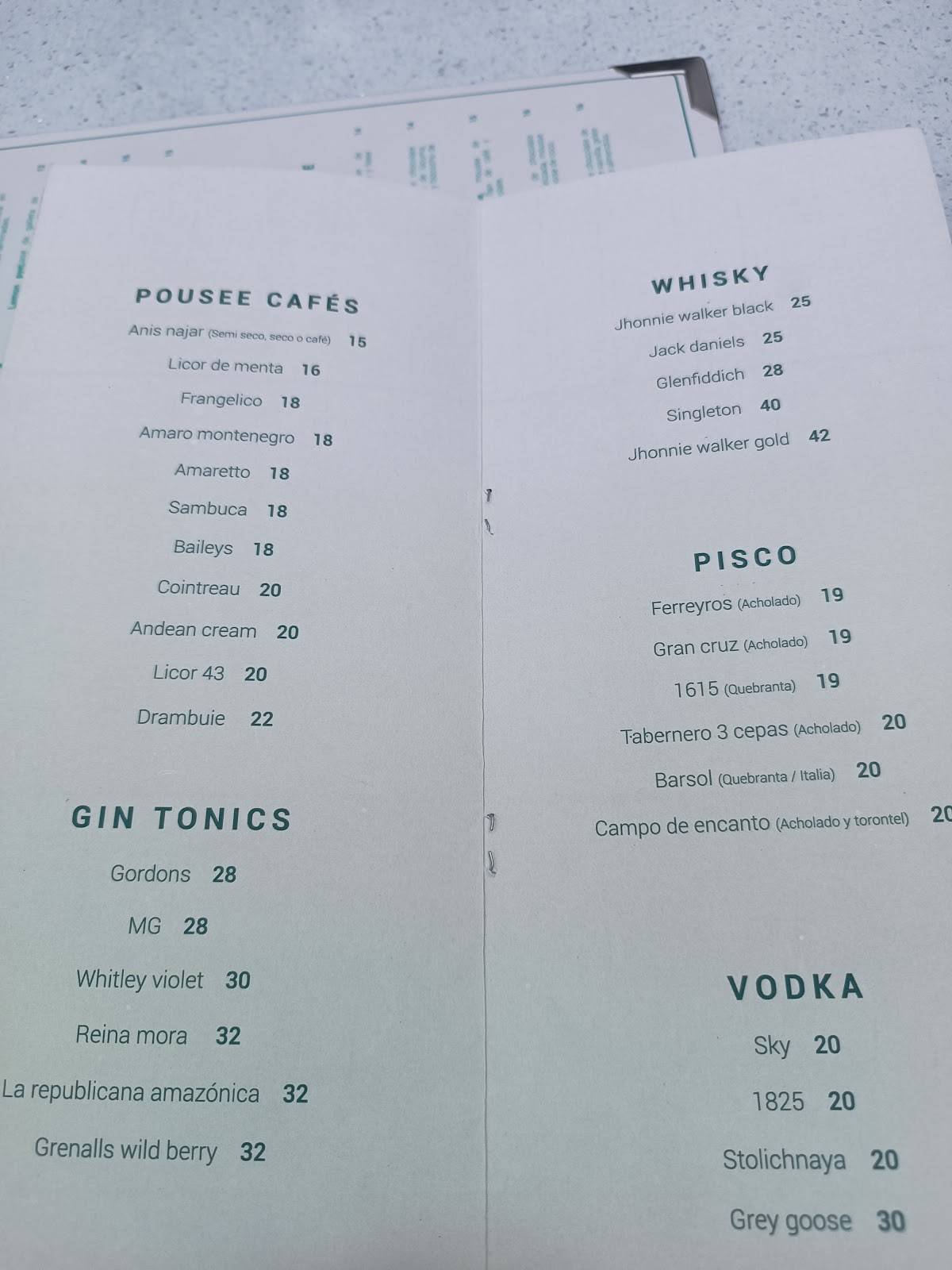 Carta de Casa Tambo Restaurant, Lima