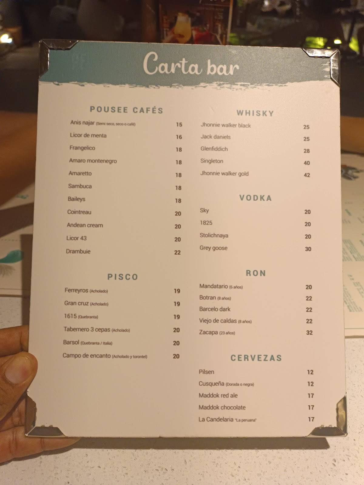 Carta de Casa Tambo Restaurant, Lima