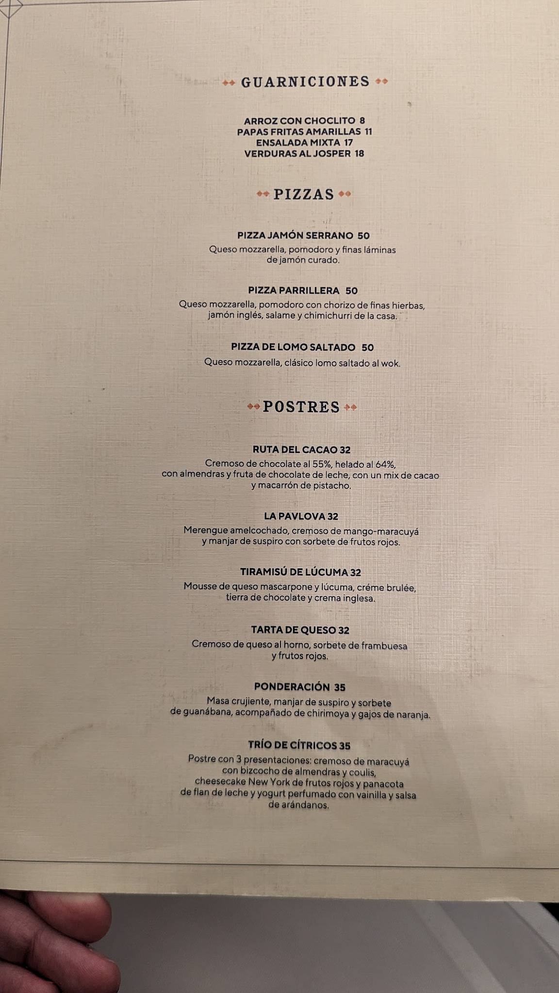 Carta de Casa Tambo Restaurant, Lima