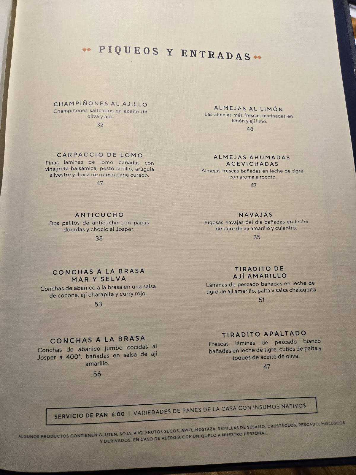Carta de Casa Tambo Restaurant, Lima